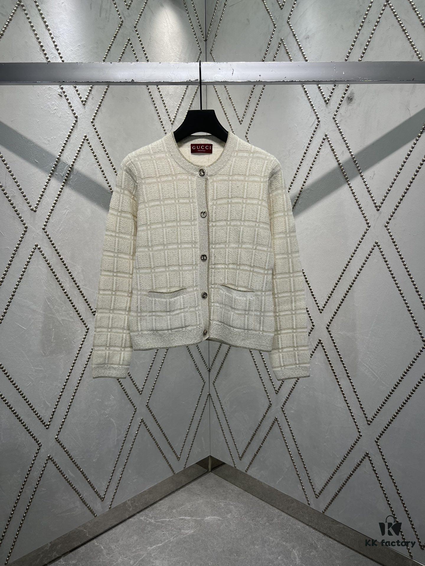 Gucci 25SS New Arrival Polo Dress Crafted from Premium Wool with Metallic Thread Tartan Jacquard Fabric, Featuring Interlocking Double G Round Buttons Front Closure