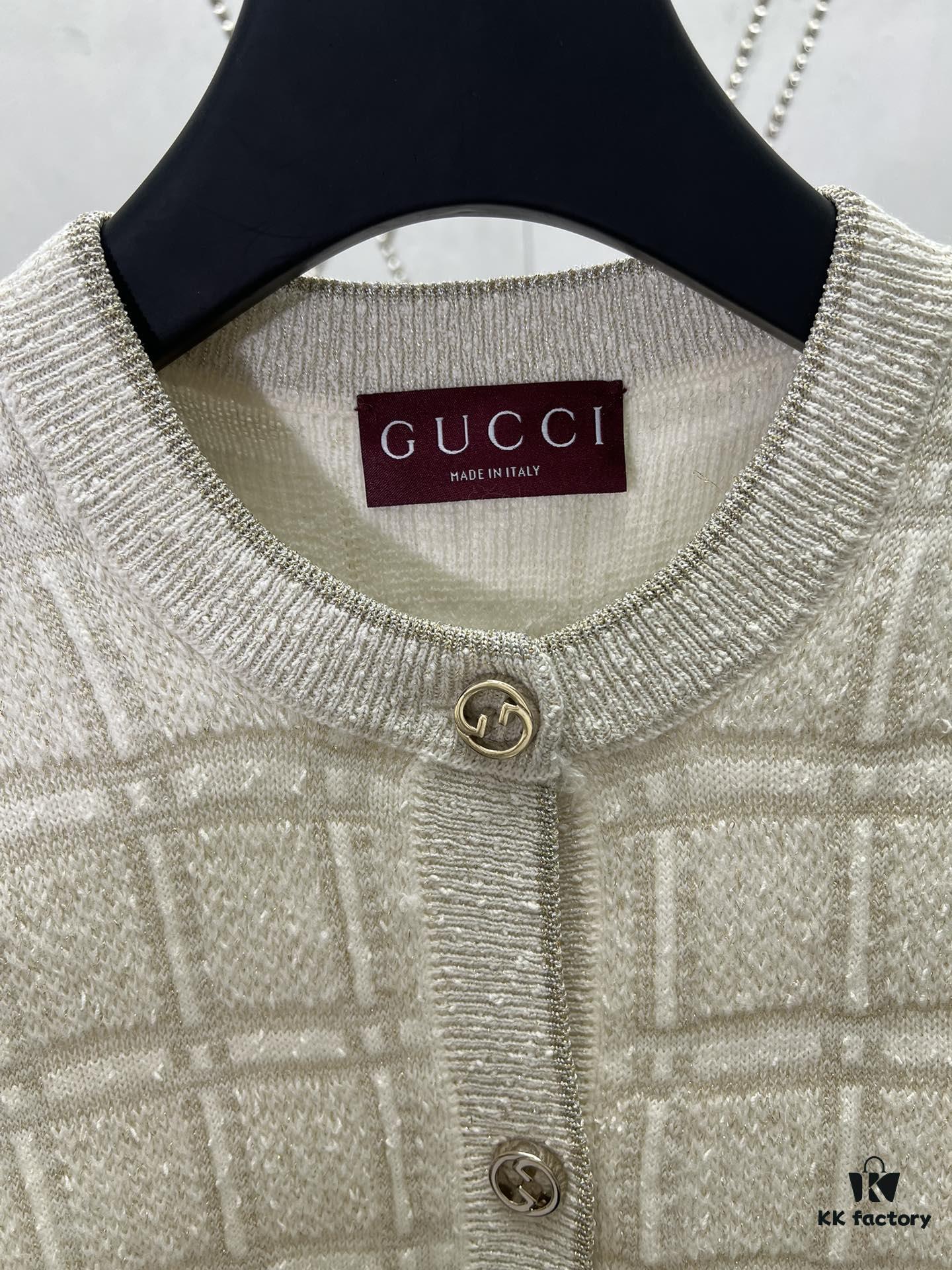 Gucci 25SS New Arrival Polo Dress Crafted from Premium Wool with Metallic Thread Tartan Jacquard Fabric, Featuring Interlocking Double G Round Buttons Front Closure