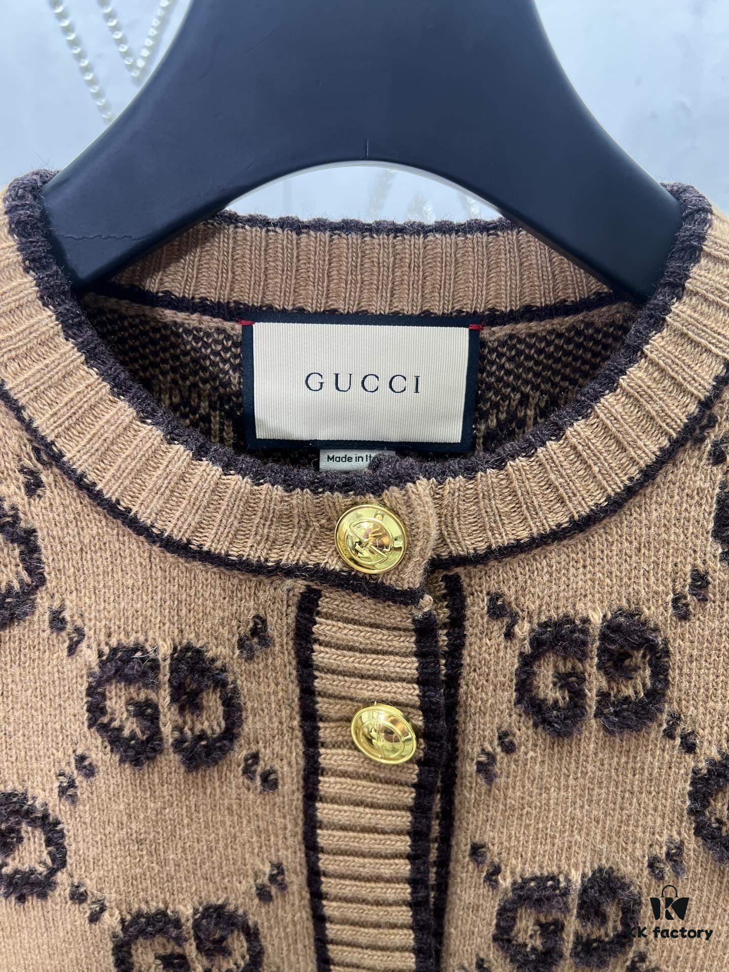 G House 25SS New Arrival Cardigan Made from GG Wool Bouclé Yarn Blend Jacquard Fabric. High Version!