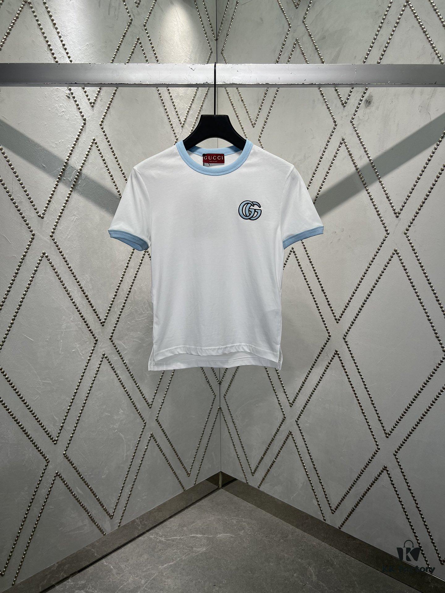 Gucci 25SS Early Spring New Arrival Minimalist Classic Embroidered Double G Letter Print Round Neck