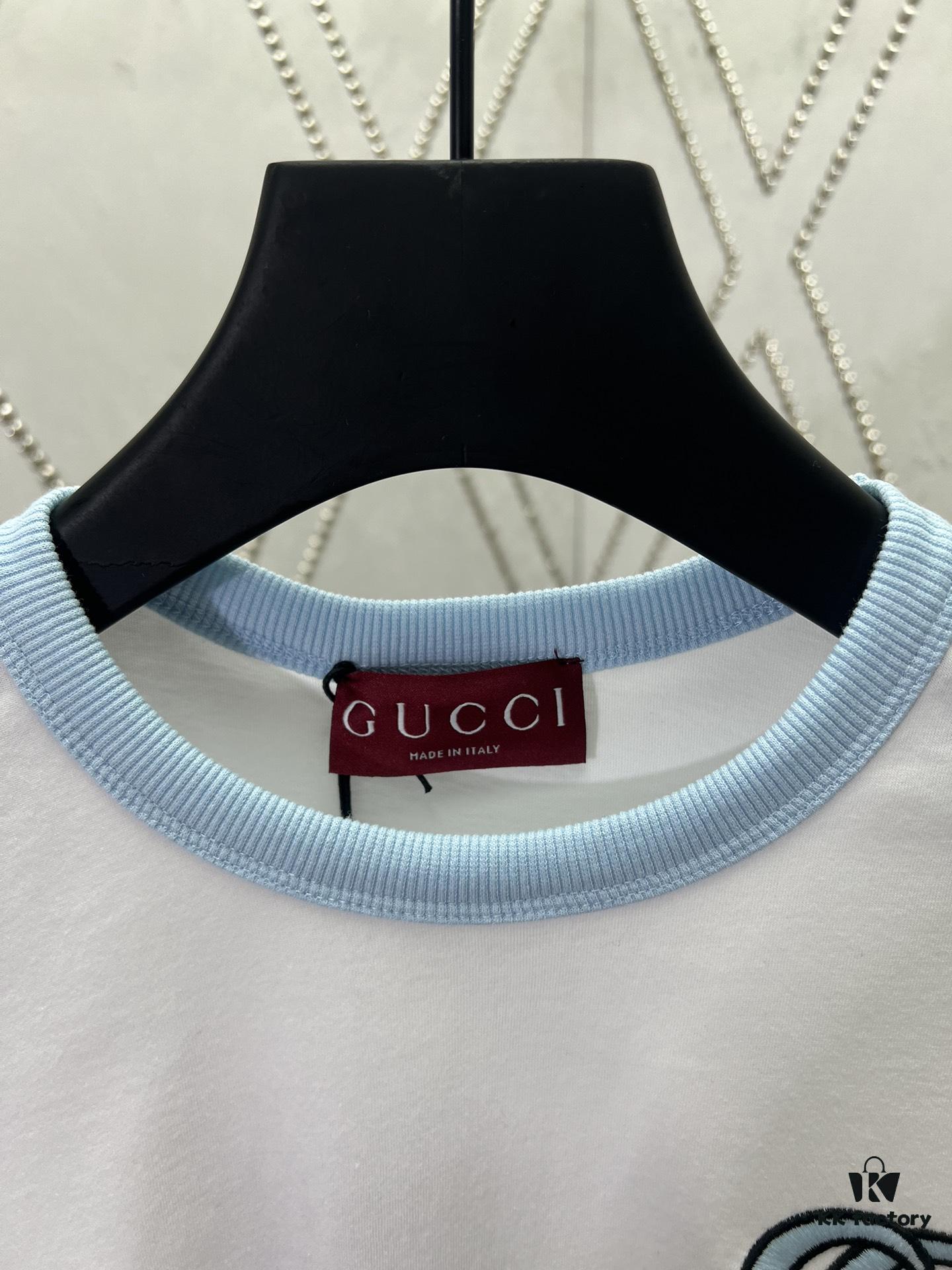 Gucci 25SS Early Spring New Arrival Minimalist Classic Embroidered Double G Letter Print Round Neck