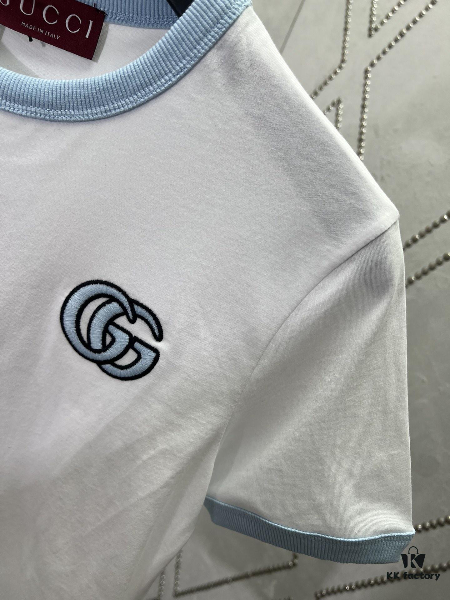 Gucci 25SS Early Spring New Arrival Minimalist Classic Embroidered Double G Letter Print Round Neck