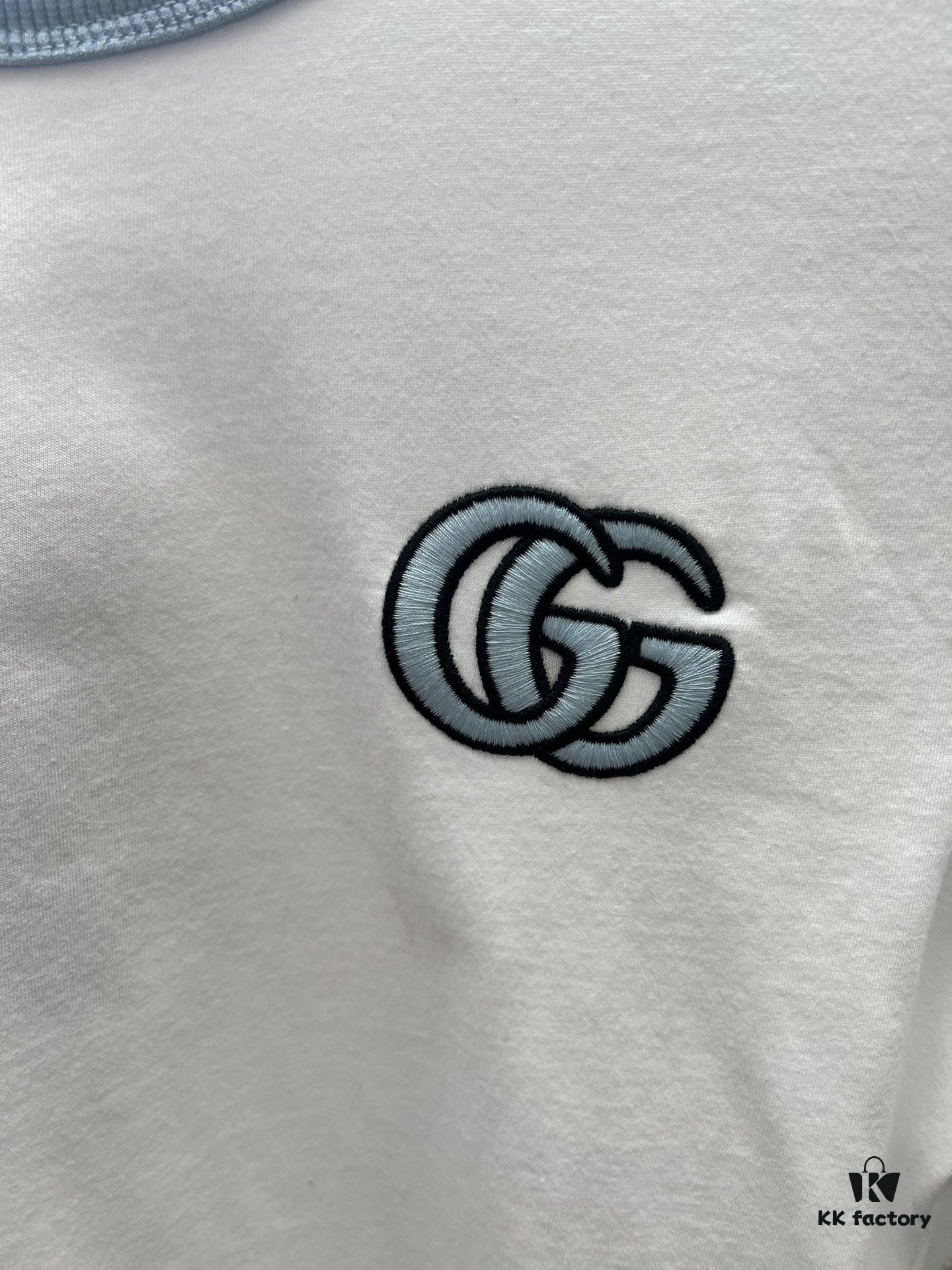 Gucci 25SS Early Spring New Arrival Minimalist Classic Embroidered Double G Letter Print Round Neck