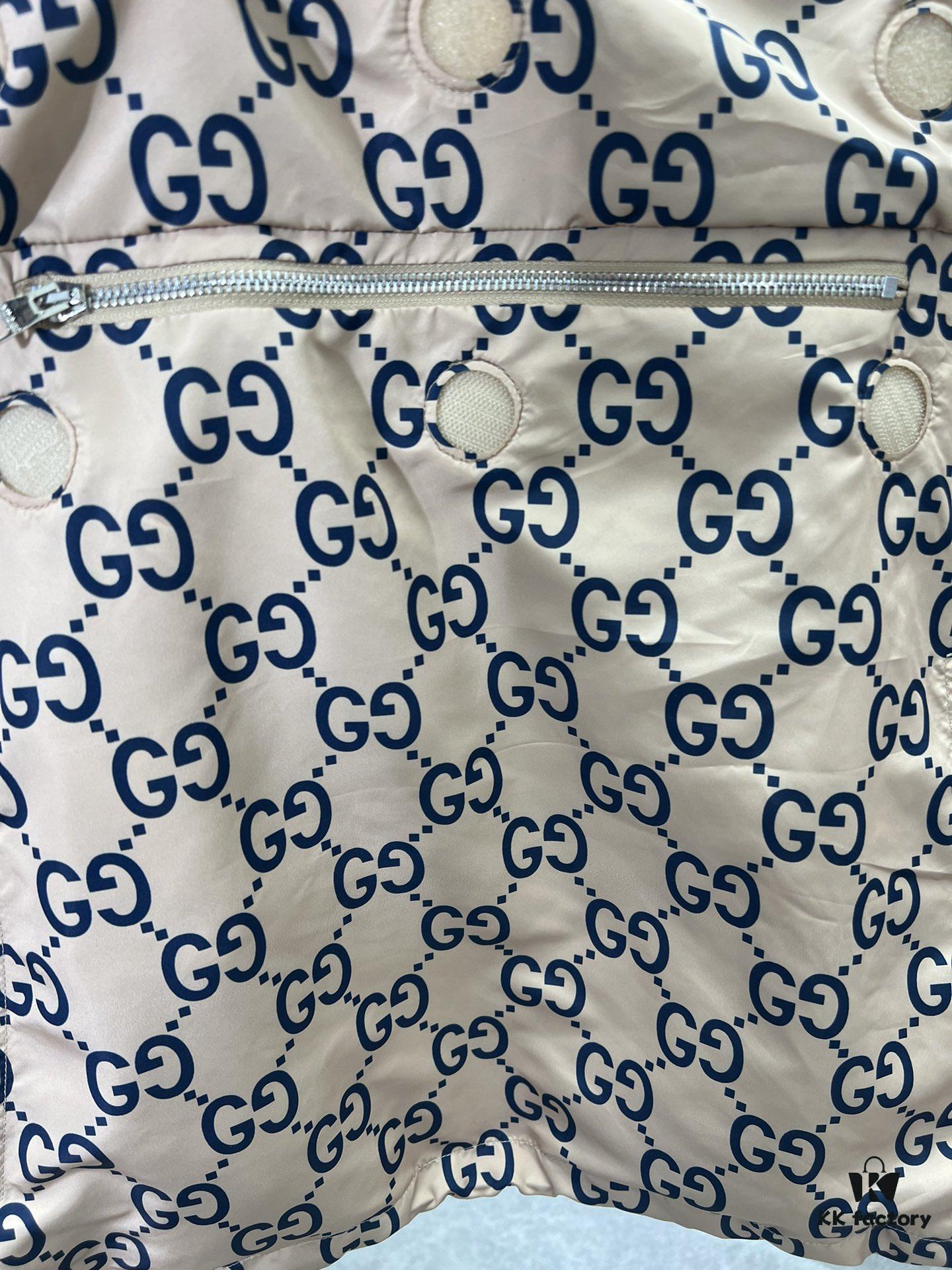 G House 25SS New Arrival Woven Athletic Hooded Long-Sleeve Half-Zip Pullover Jacket with All-Over Double G Interlocking Logo Pattern, Contrasting Bright Blue Stripe and Letter Logo Print, Side Slant Pockets and Velcro Closure Pocket, Elastic Cuffs and Hem, Unisex Casual Style