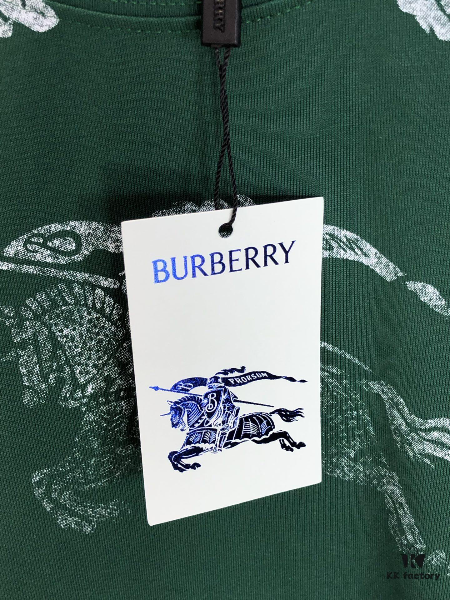 BURBERRY 2025 Spring/Summer New Arrival Round Neck Short Sleeve T-Shirt with All-Over Dot Print, Made from 320g Double-Yarn Combed Cotton Fabric, Slightly Loose Fit, Soft and Substantial Fabric Texture, Unisex Design