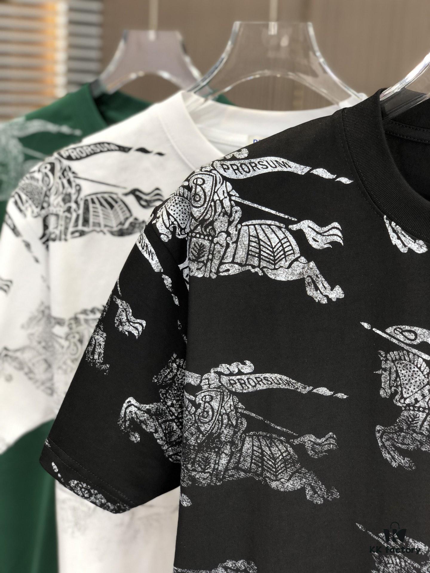 BURBERRY 2025 Spring/Summer New Arrival Round Neck Short Sleeve T-Shirt with All-Over Dot Print, Made from 320g Double-Yarn Combed Cotton Fabric, Slightly Loose Fit, Soft and Substantial Fabric Texture, Unisex Design