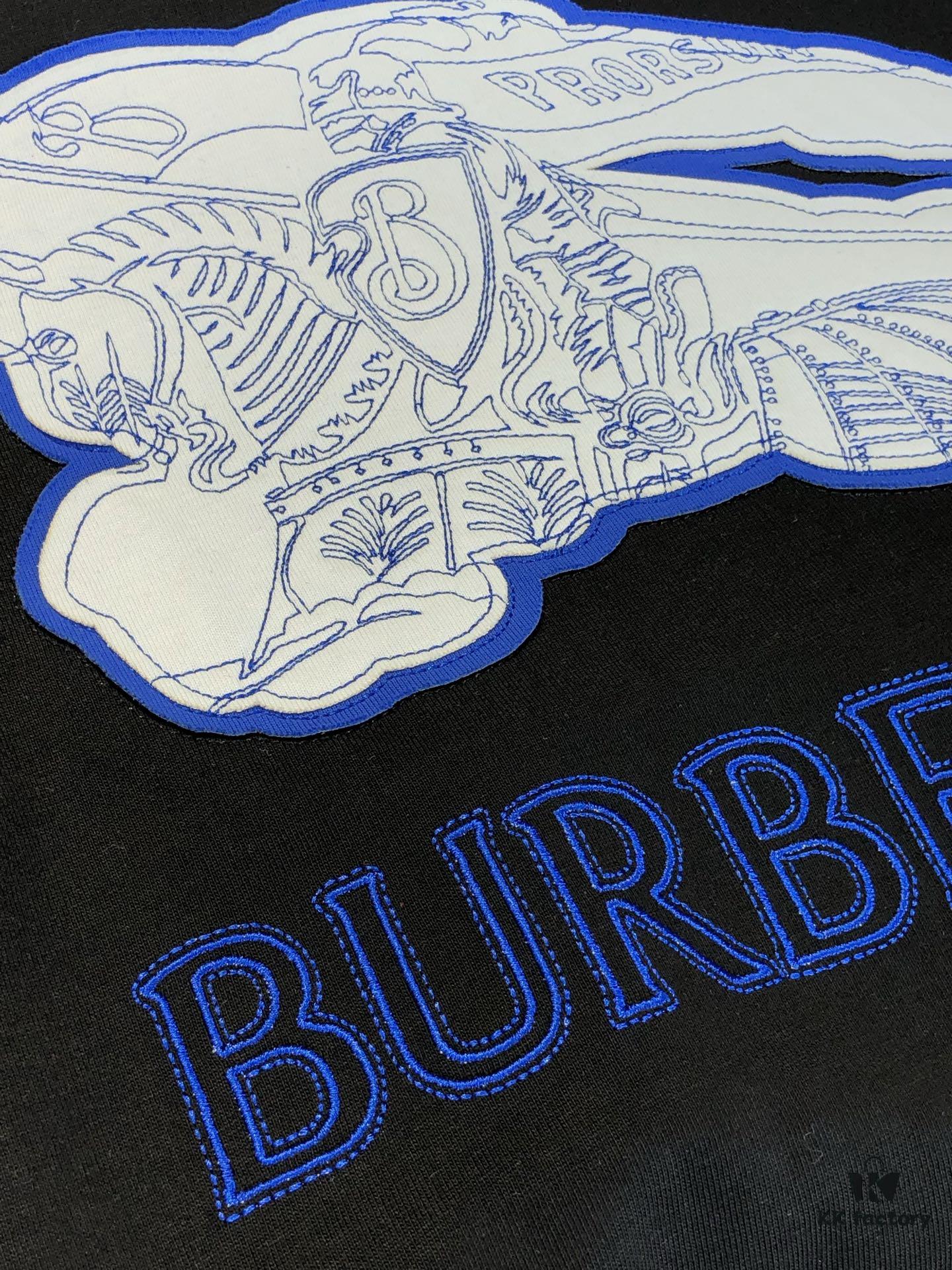 BURBERRY 2025 Spring/Summer New Arrival Round Neck Short Sleeve T-Shirt with Contrasting Embroidery, 320g Double Combed Cotton Fabric, Slightly Loose Unisex Fit