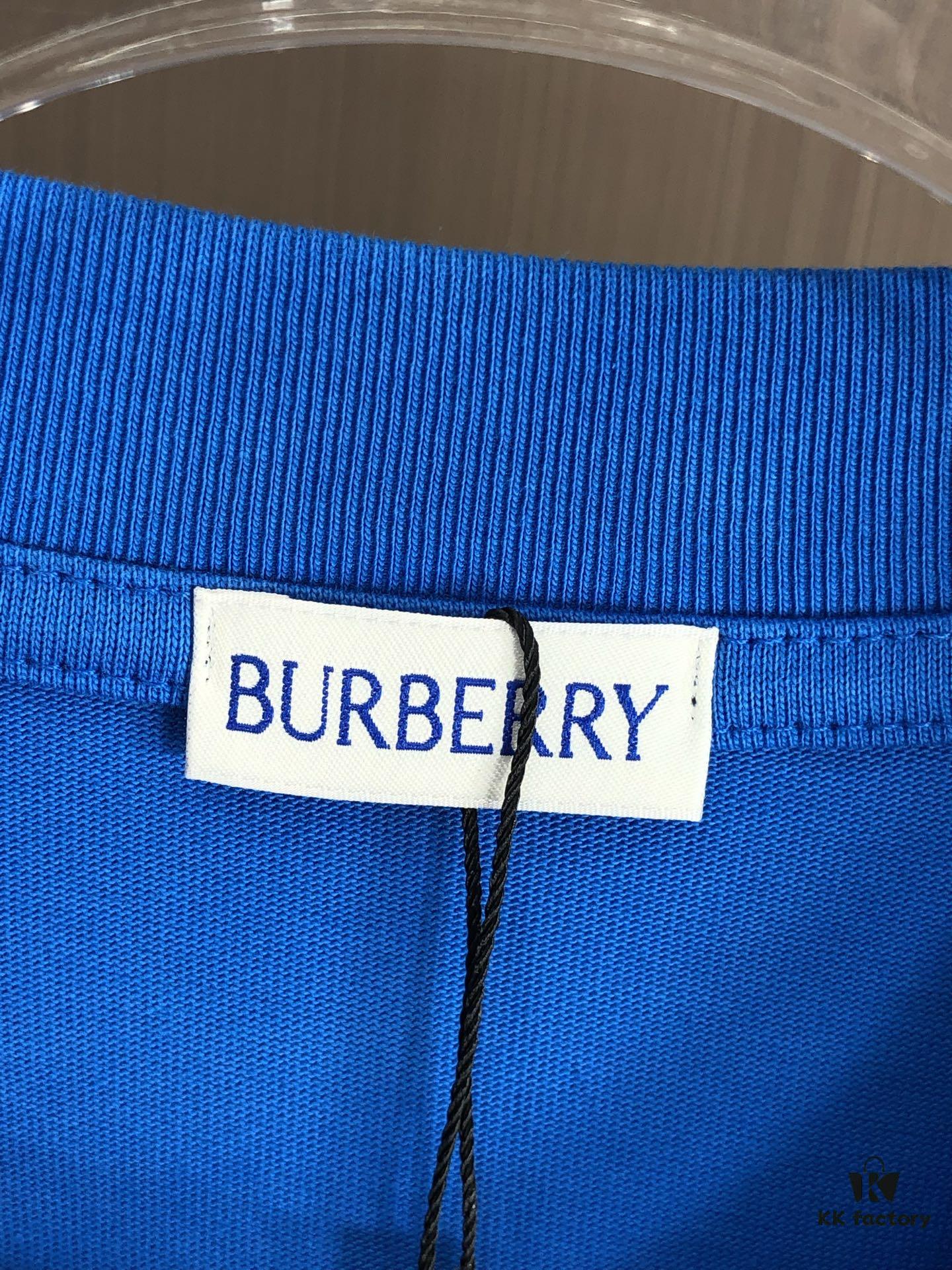 BURBERRY 2025 Spring/Summer New Arrival Round Neck Short Sleeve T-Shirt with Equestrian Chain Embroidery, 320g Double Combed Cotton Fabric, Slightly Loose Unisex Fit