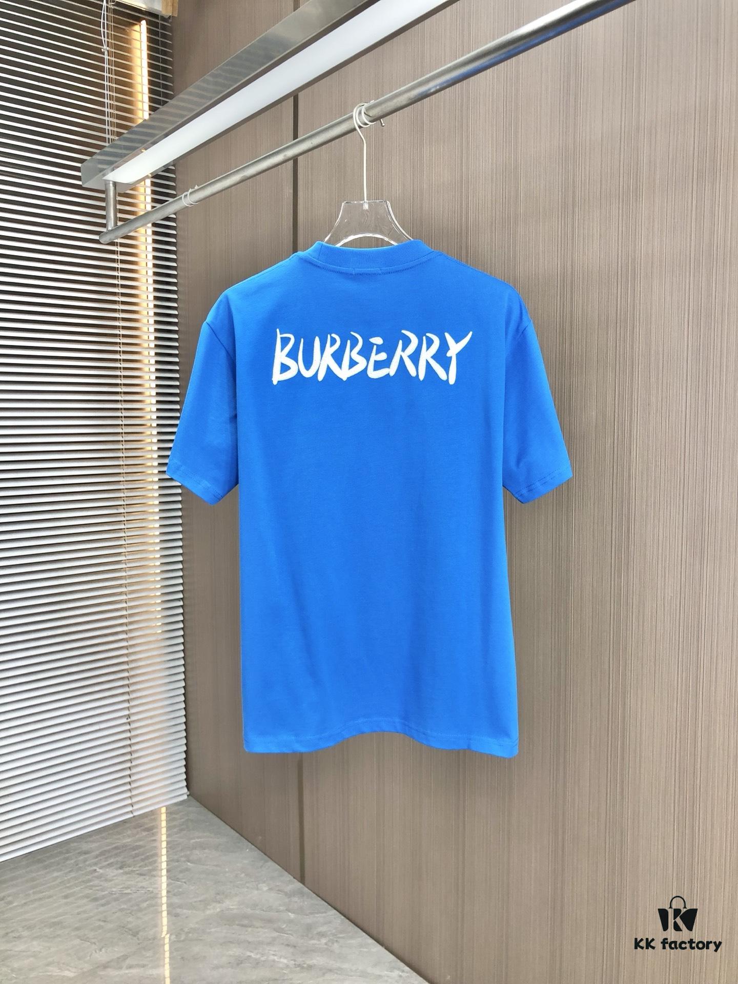 BURBERRY 2025 Spring/Summer New Arrival Round Neck Short Sleeve T-Shirt with Equestrian Chain Embroidery, 320g Double Combed Cotton Fabric, Slightly Loose Unisex Fit