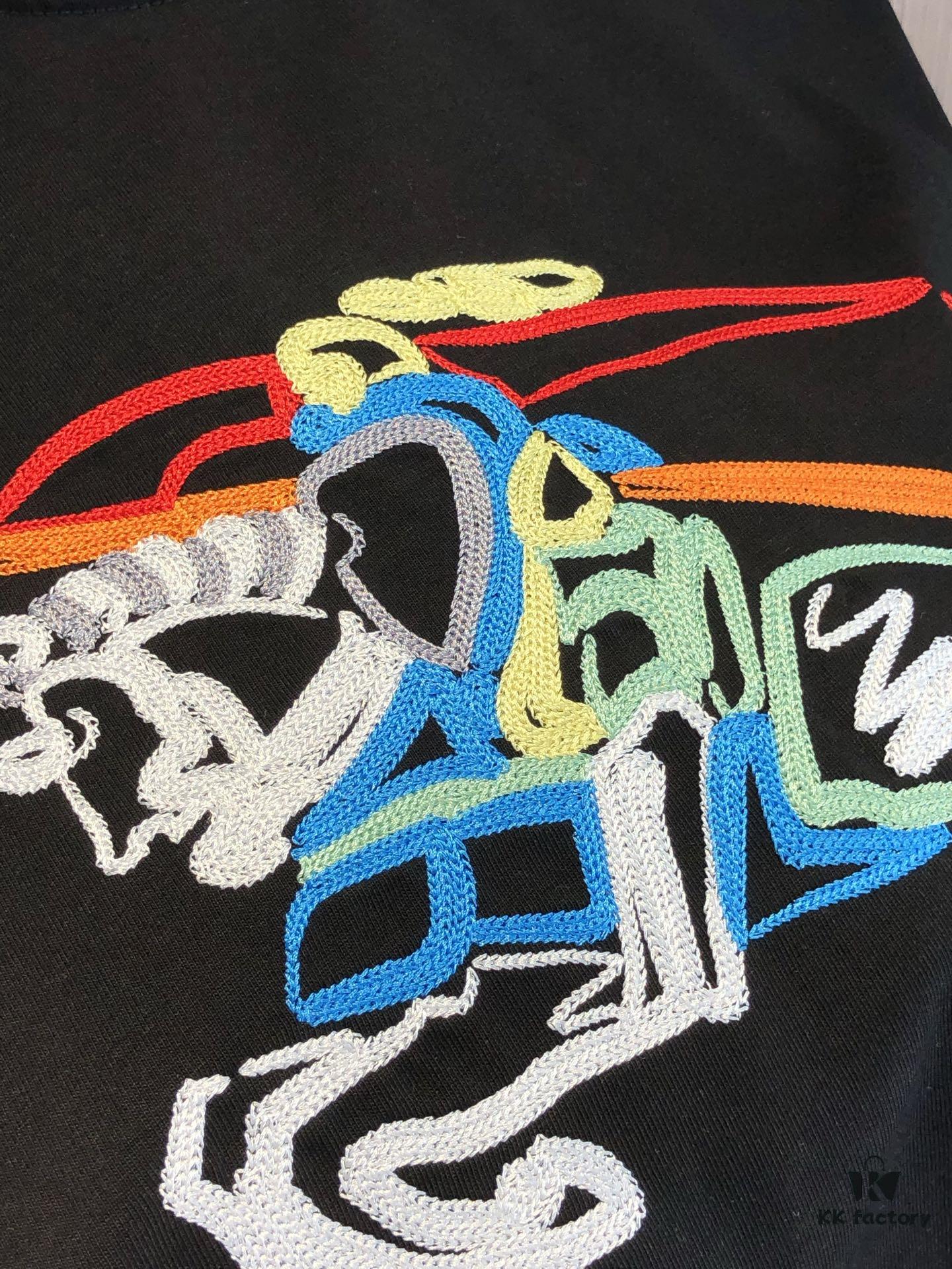 BURBERRY 2025 Spring/Summer New Arrival Round Neck Short Sleeve T-Shirt with Equestrian Chain Embroidery, 320g Double Combed Cotton Fabric, Slightly Loose Unisex Fit