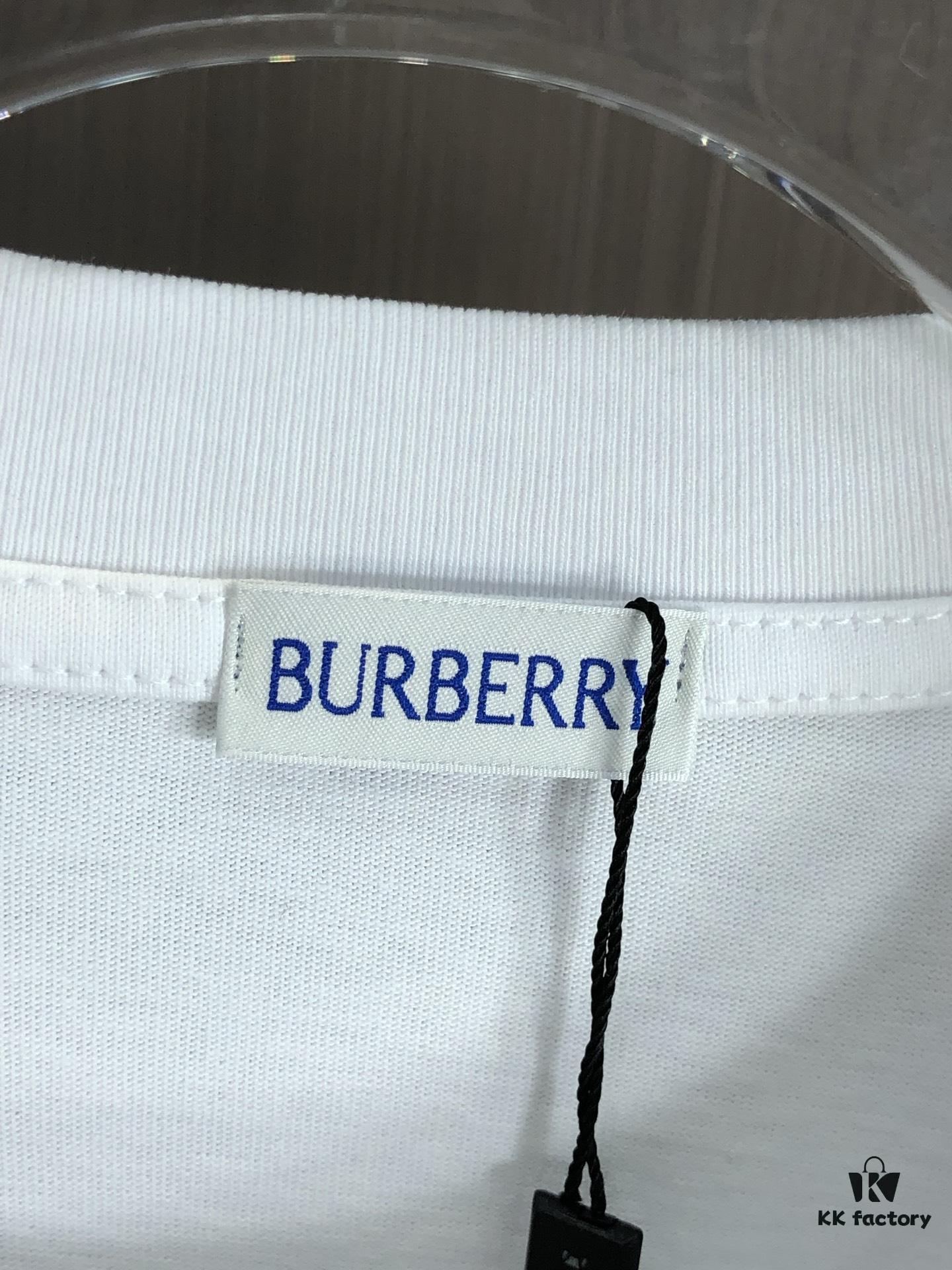BURBERRY 2025 Spring/Summer New Arrival Round Neck Short Sleeve T-Shirt with Equestrian Chain Embroidery, 320g Double Combed Cotton Fabric, Slightly Loose Unisex Fit