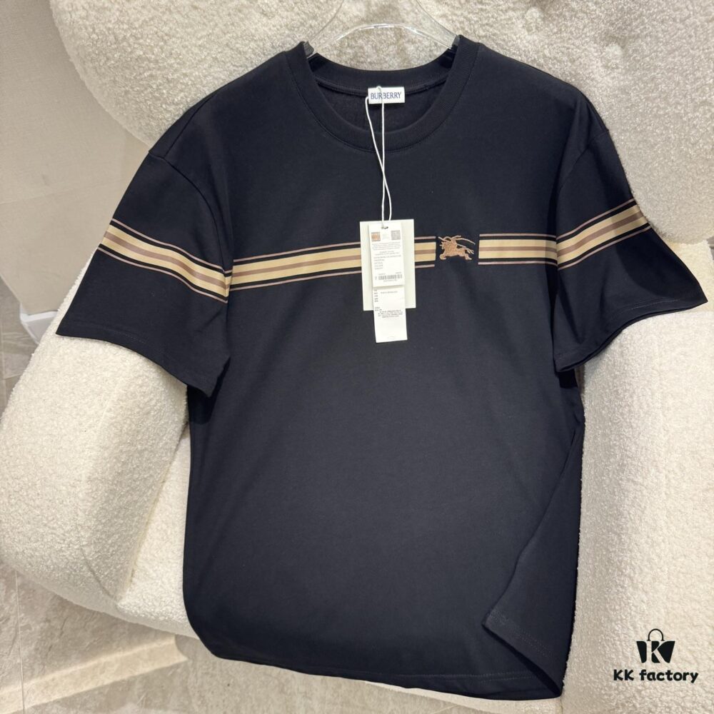BURBERRY 2025 Spring-Summer New Arrival Short Sleeve T-Shirt, Runway-Inspired Fashion Casual Tee with Designer Logo, Premium 100% Cotton