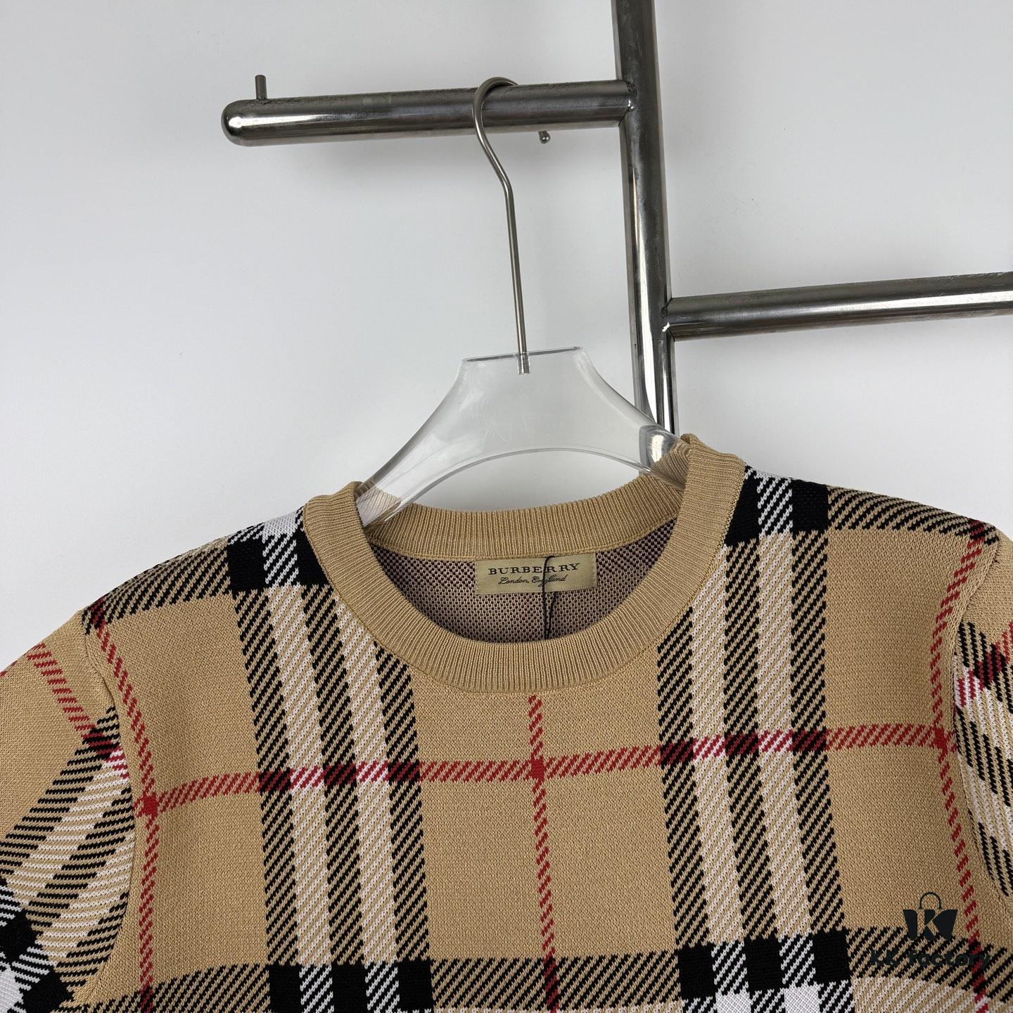 New Burberry 23SS Classic Evergreen Plaid Knit Short-Sleeve Unisex