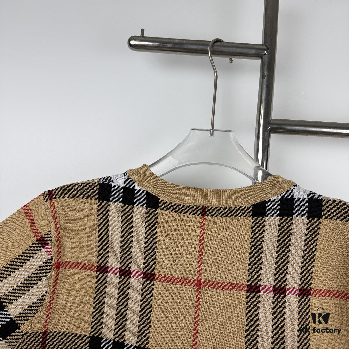 New Burberry 23SS Classic Evergreen Plaid Knit Short-Sleeve Unisex