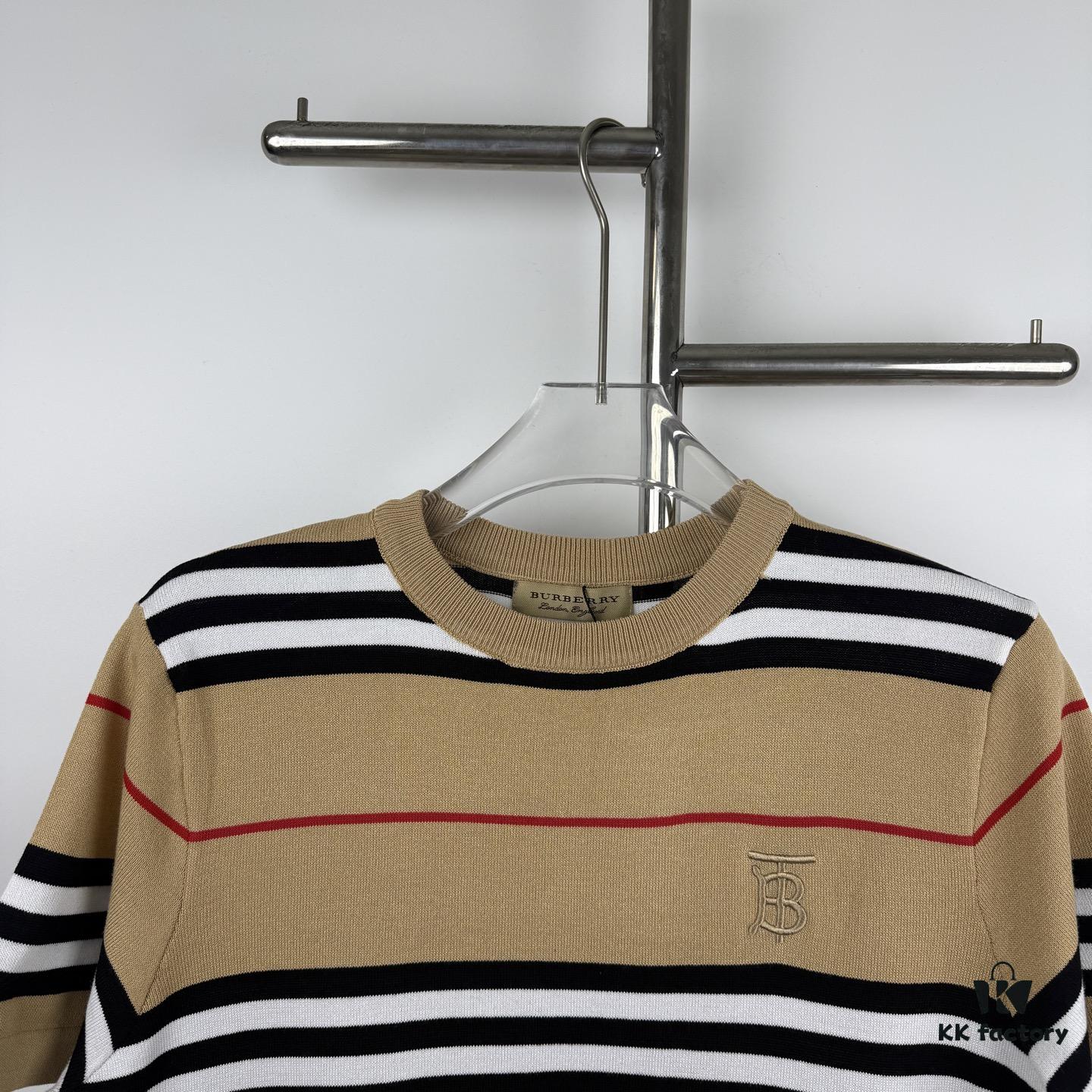 New BURBERRY 2023 Spring/Summer Lightweight Linen-Blend Striped Knit Short-Sleeve T-Shirt