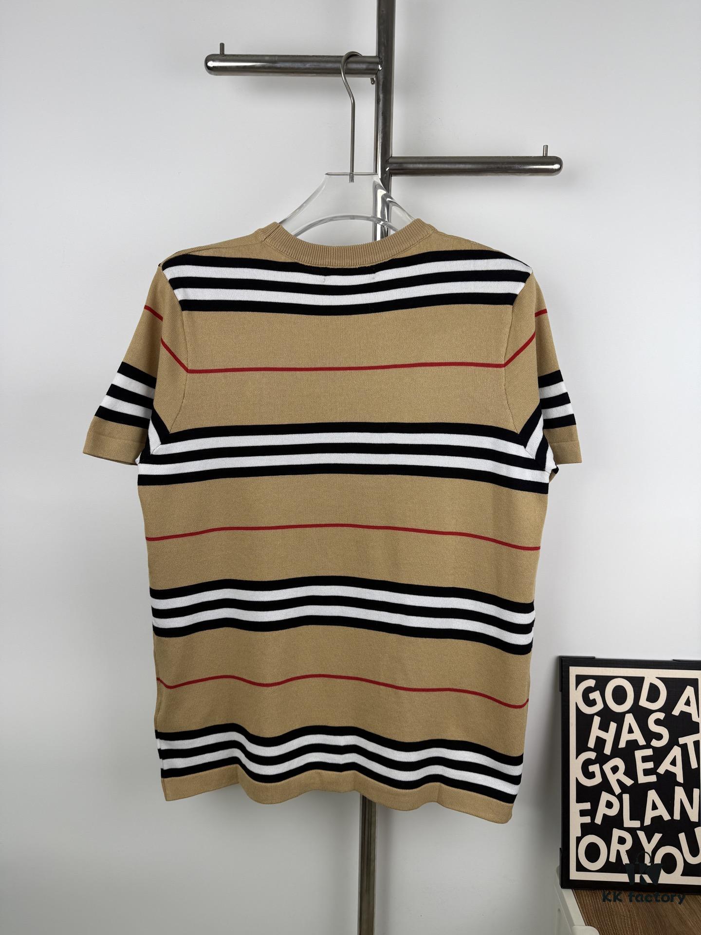New BURBERRY 2023 Spring/Summer Lightweight Linen-Blend Striped Knit Short-Sleeve T-Shirt