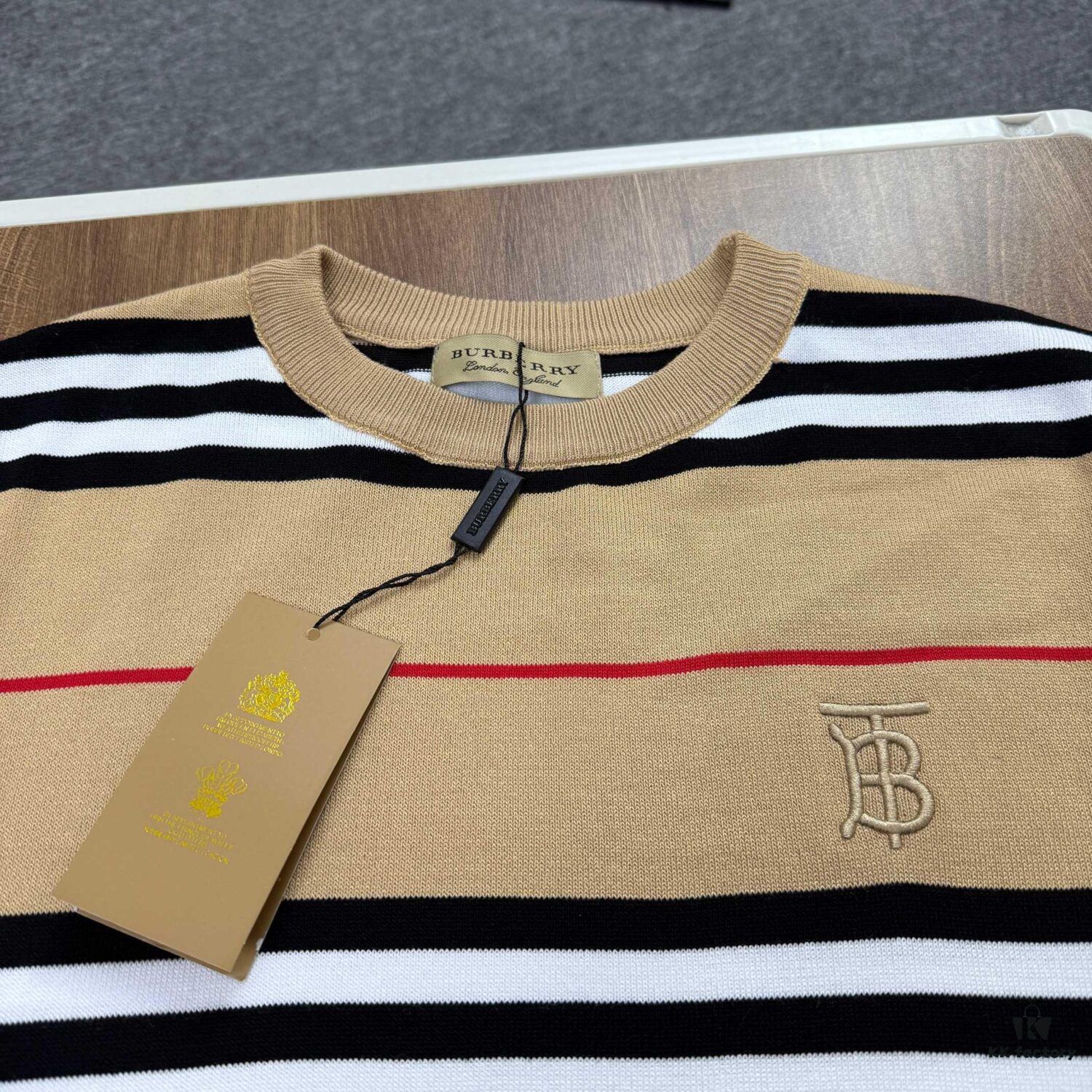 New BURBERRY 2023 Spring/Summer Lightweight Linen-Blend Striped Knit Short-Sleeve T-Shirt