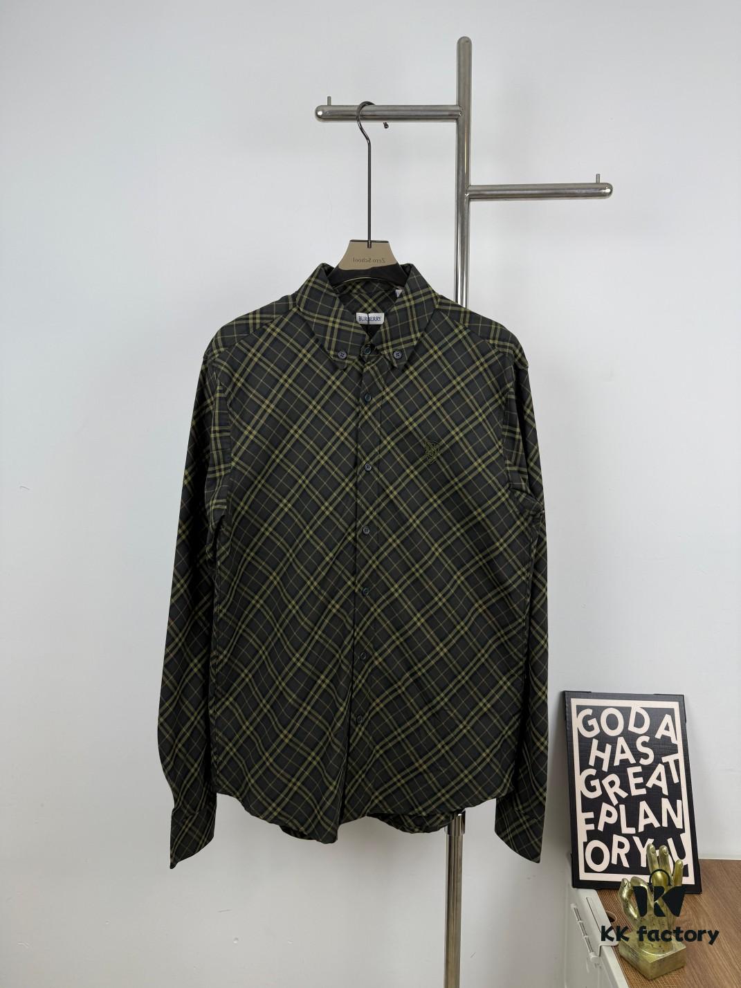 New Burberry 24SS Embroidered Check Cotton Shirt