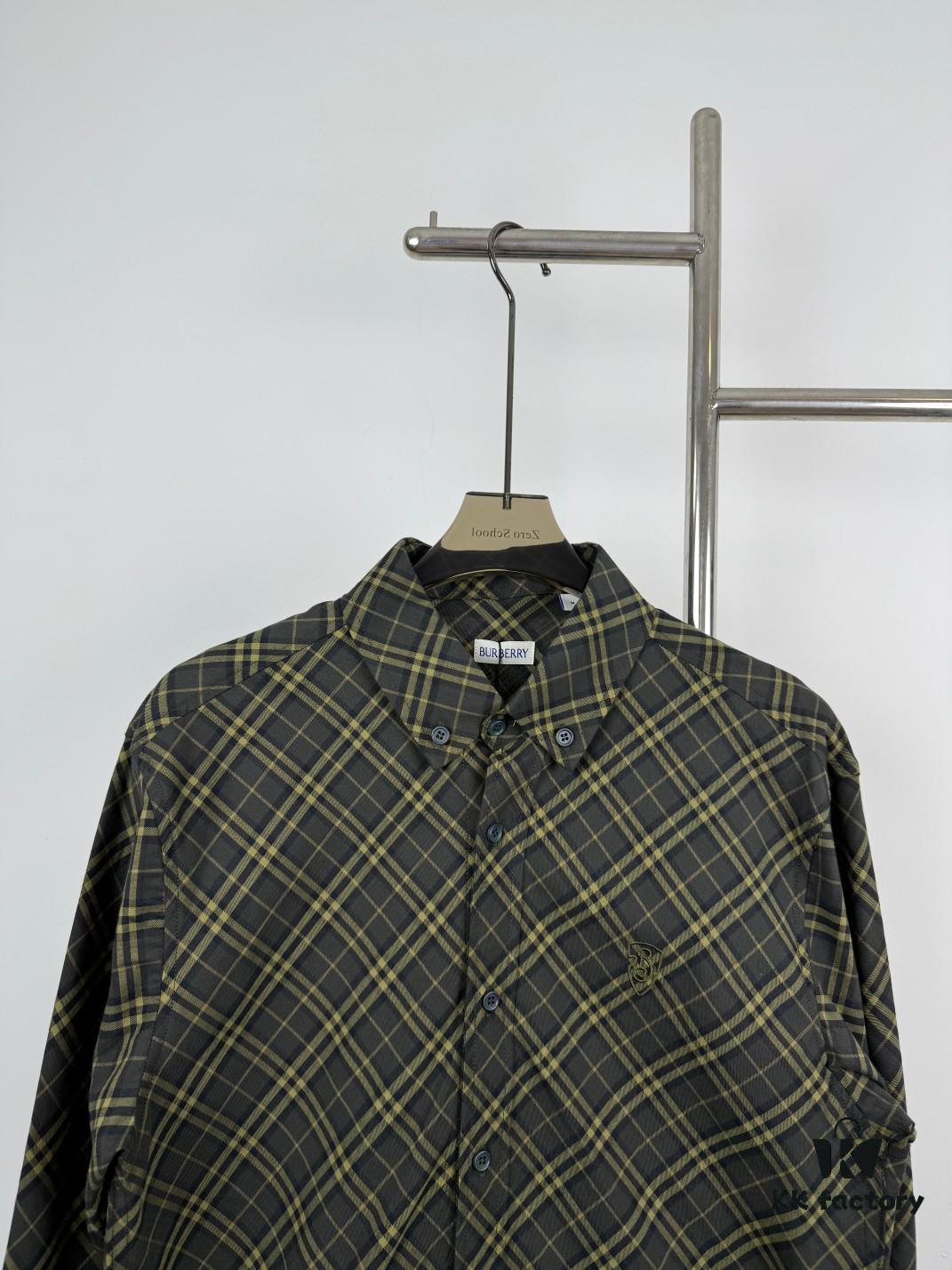 New Burberry 24SS Embroidered Check Cotton Shirt