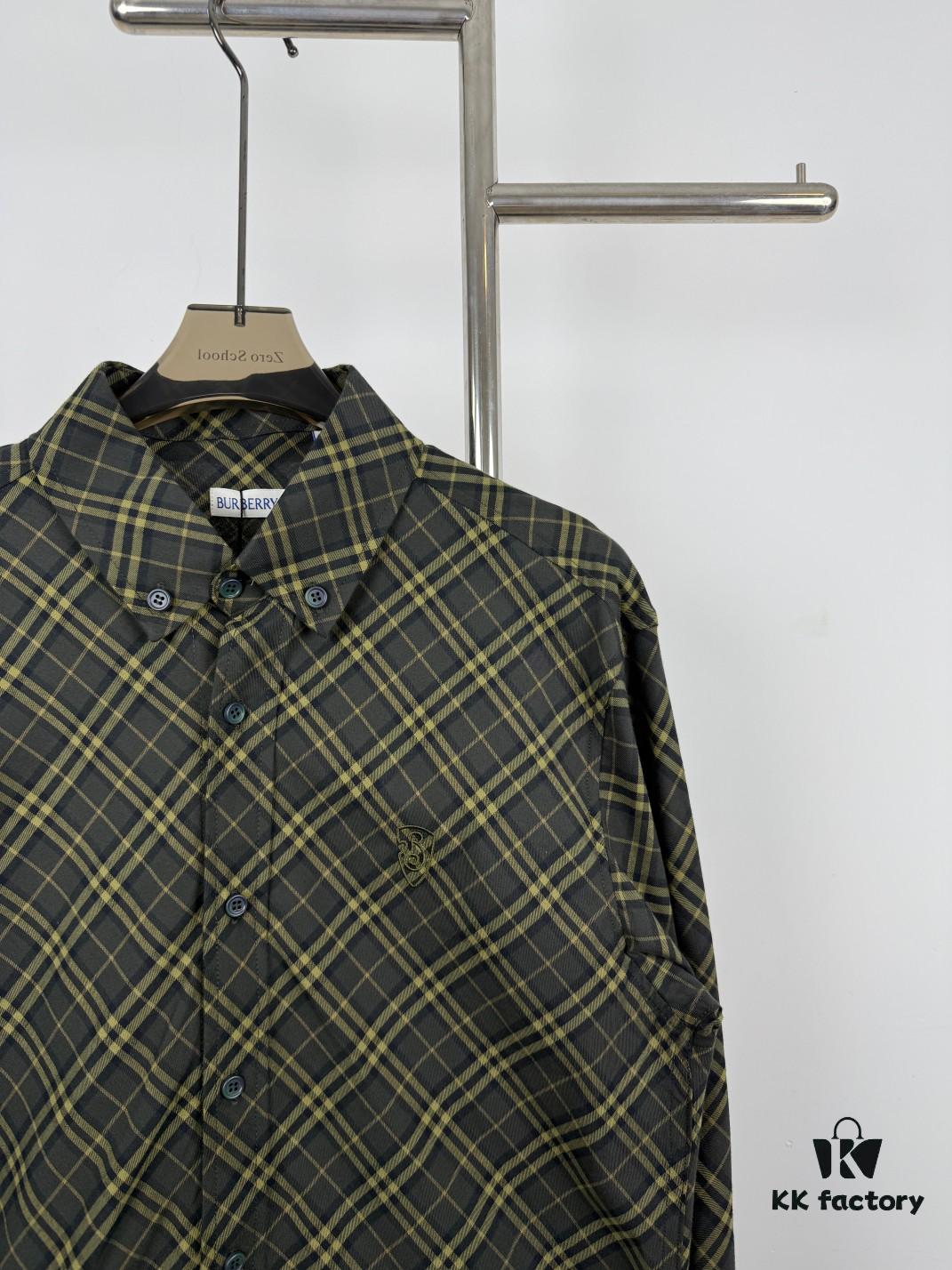 New Burberry 24SS Embroidered Check Cotton Shirt