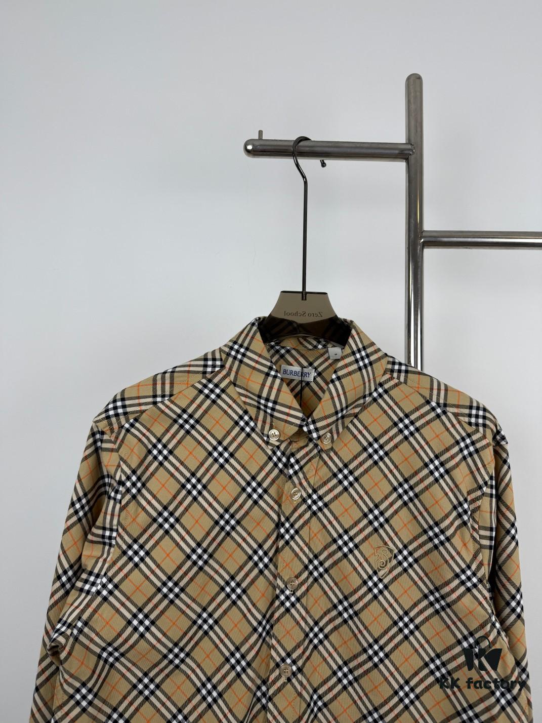 New Burberry 24SS Embroidered Check Cotton Shirt
