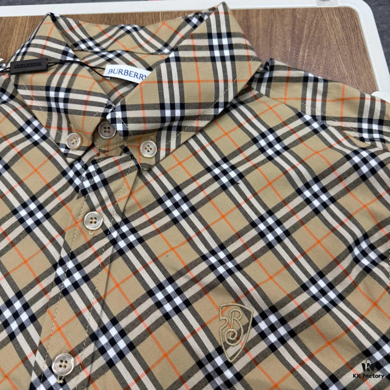 New Burberry 24SS Embroidered Check Cotton Shirt