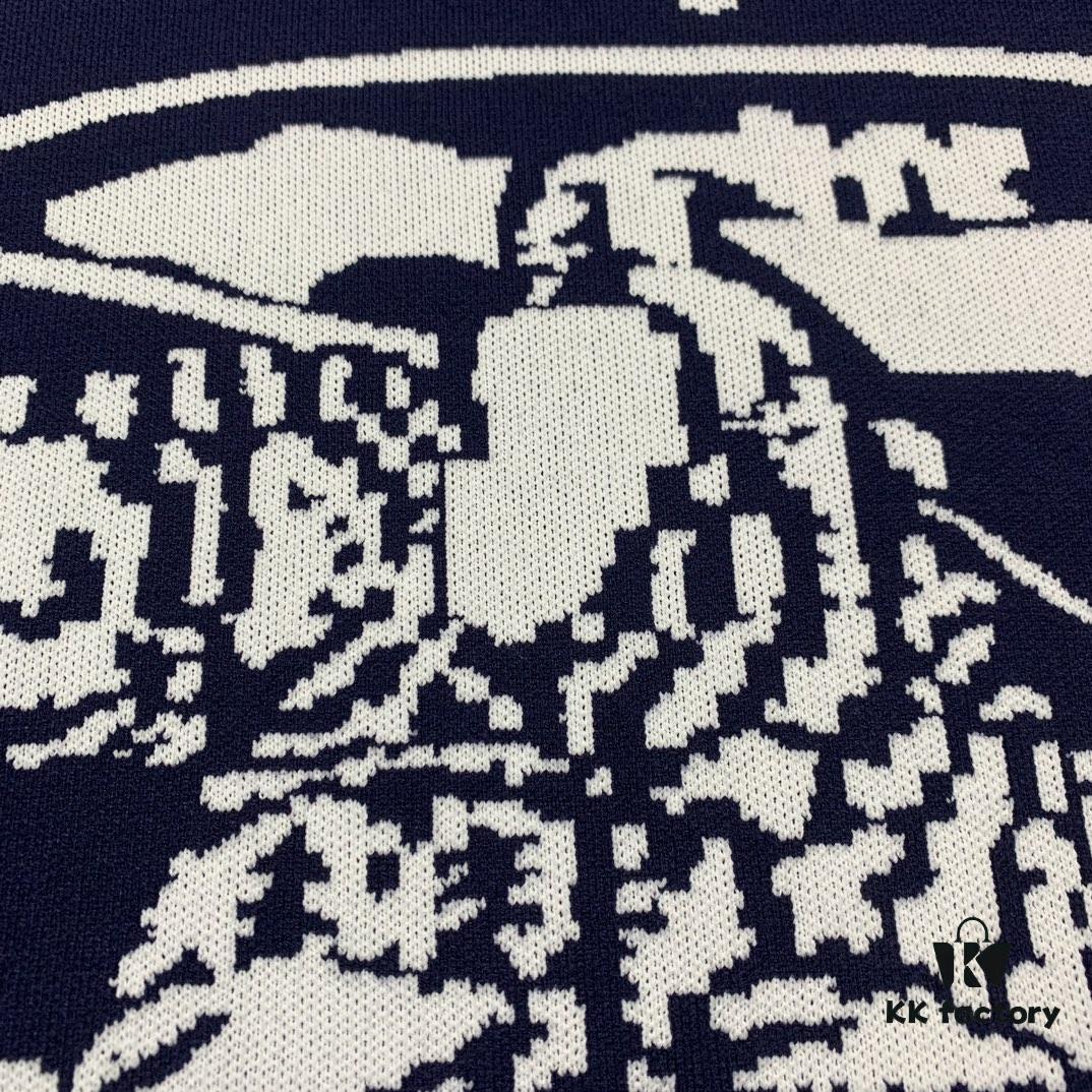 New BURBERRY Classic Blue Equestrian Knight Jacquard Crew-Neck Knit Sweater for Couples - Premium Original Single Version