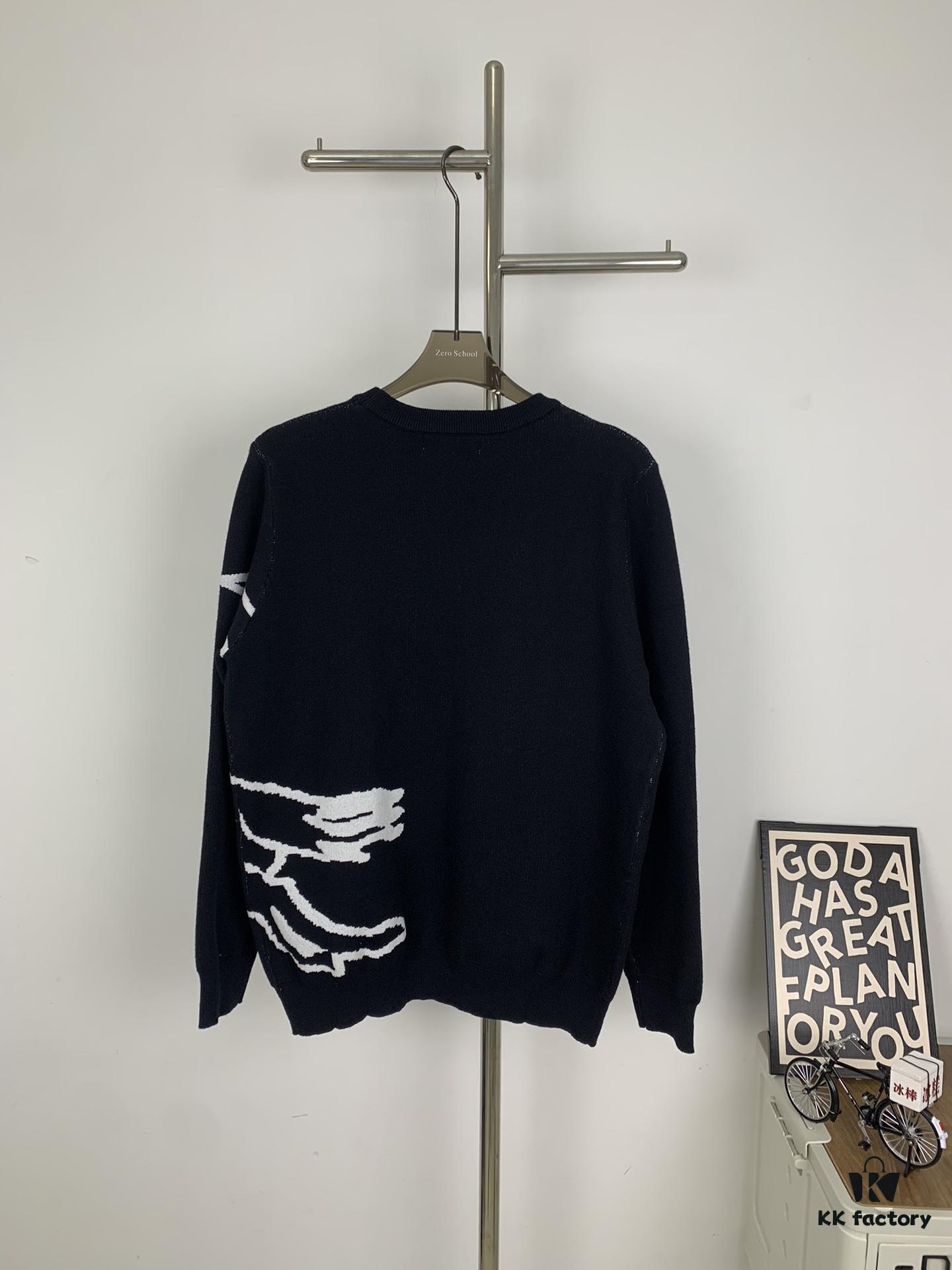 New BURBERRY BBR 24SS Limited Edition Equestrian Knight Black Horse Jacquard Knitwear Unisex Crew Neck Sweater
