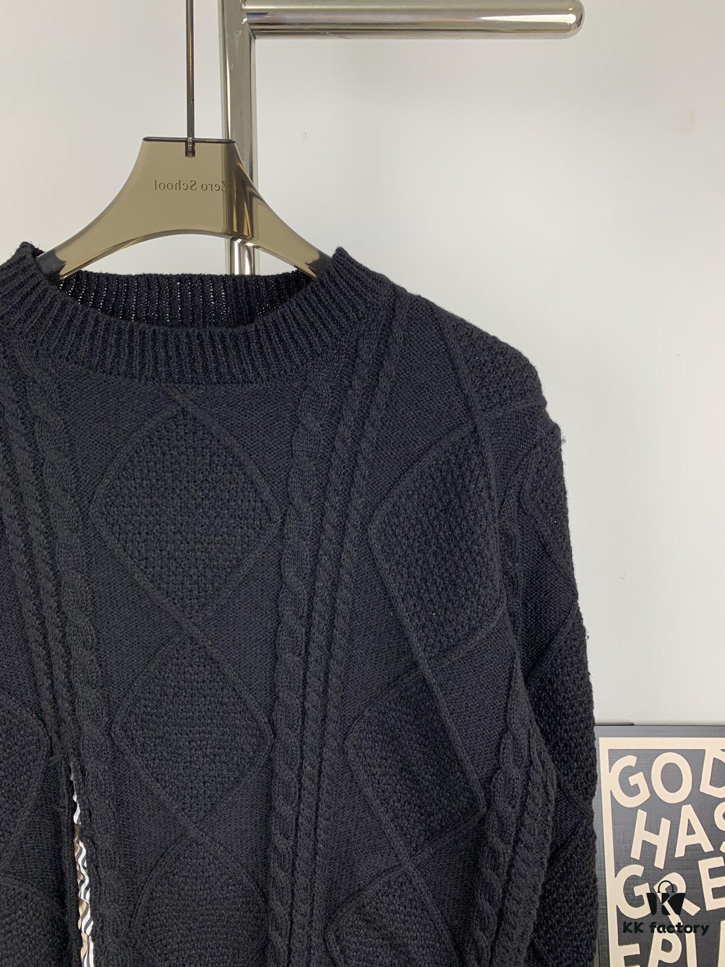 New Burberry 2024 Fall/Winter Black Patchwork Sweater Unisex Classic Plaid Design Hand-Cut Distressed Detail High-Density Knitwear