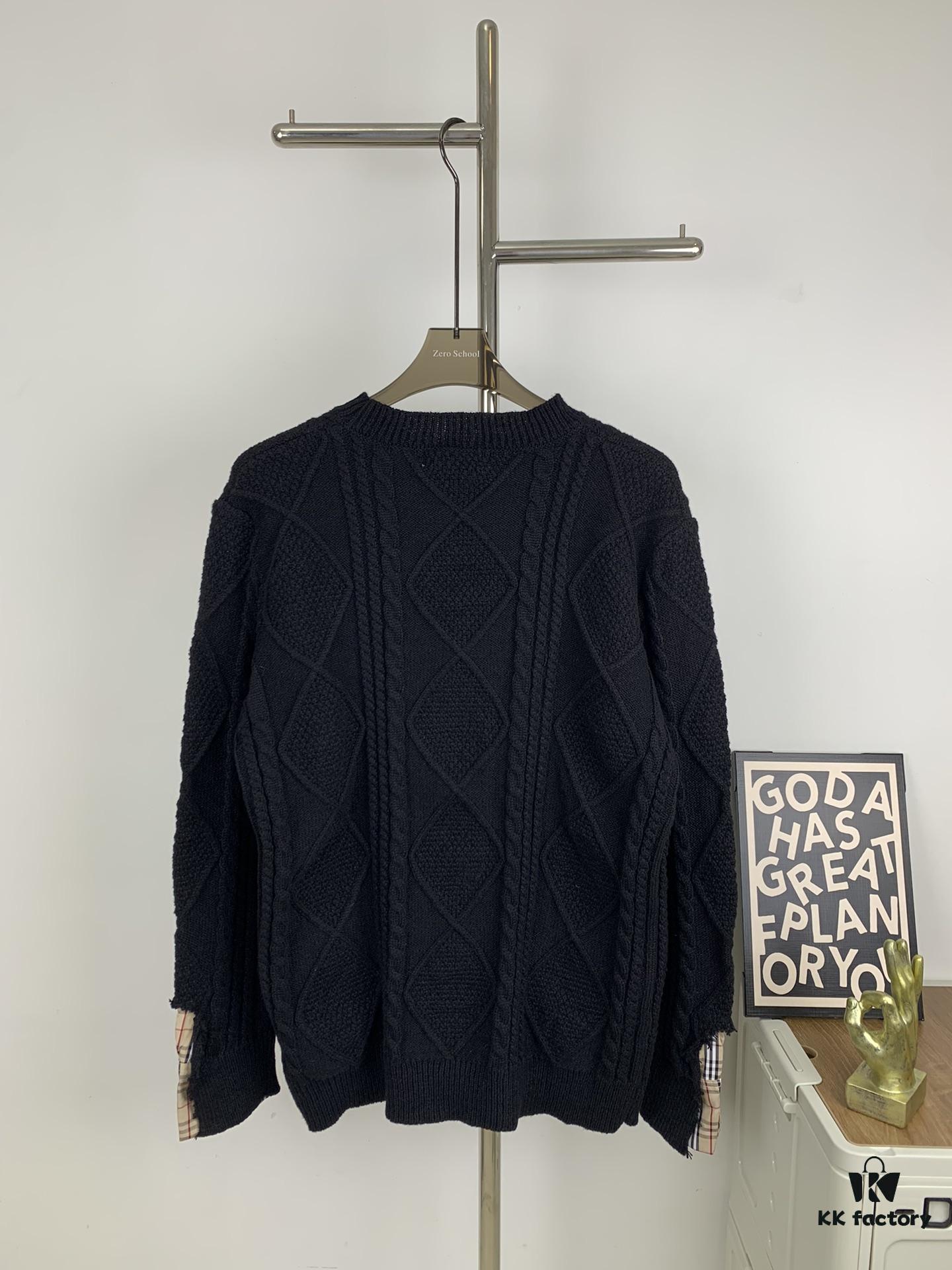 New Burberry 2024 Fall/Winter Black Patchwork Sweater Unisex Classic Plaid Design Hand-Cut Distressed Detail High-Density Knitwear