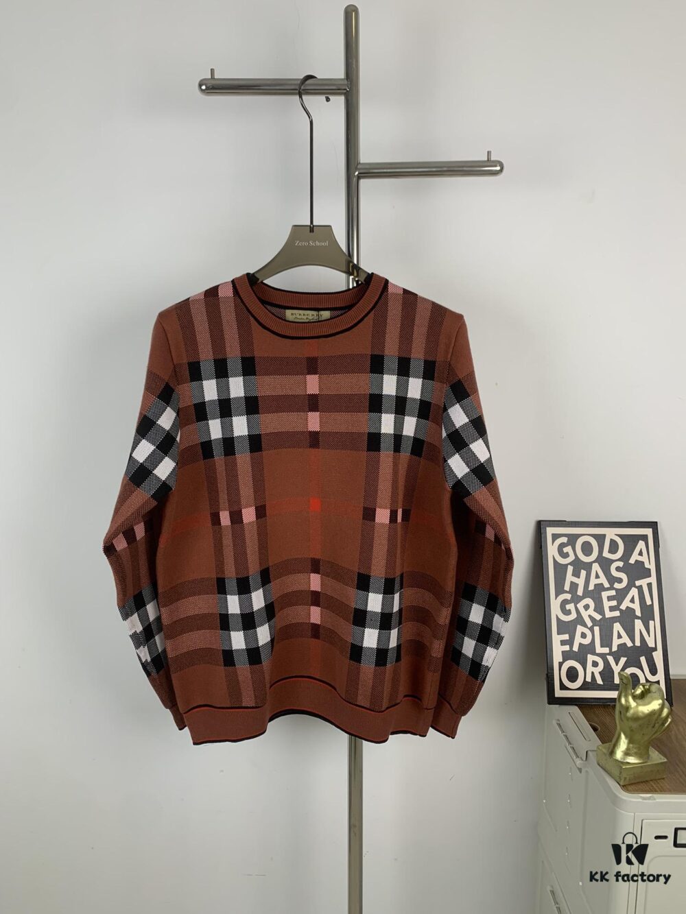 New Burberry 2024 Classic Striped Plaid Double Jacquard Crew Neck Knit Sweater