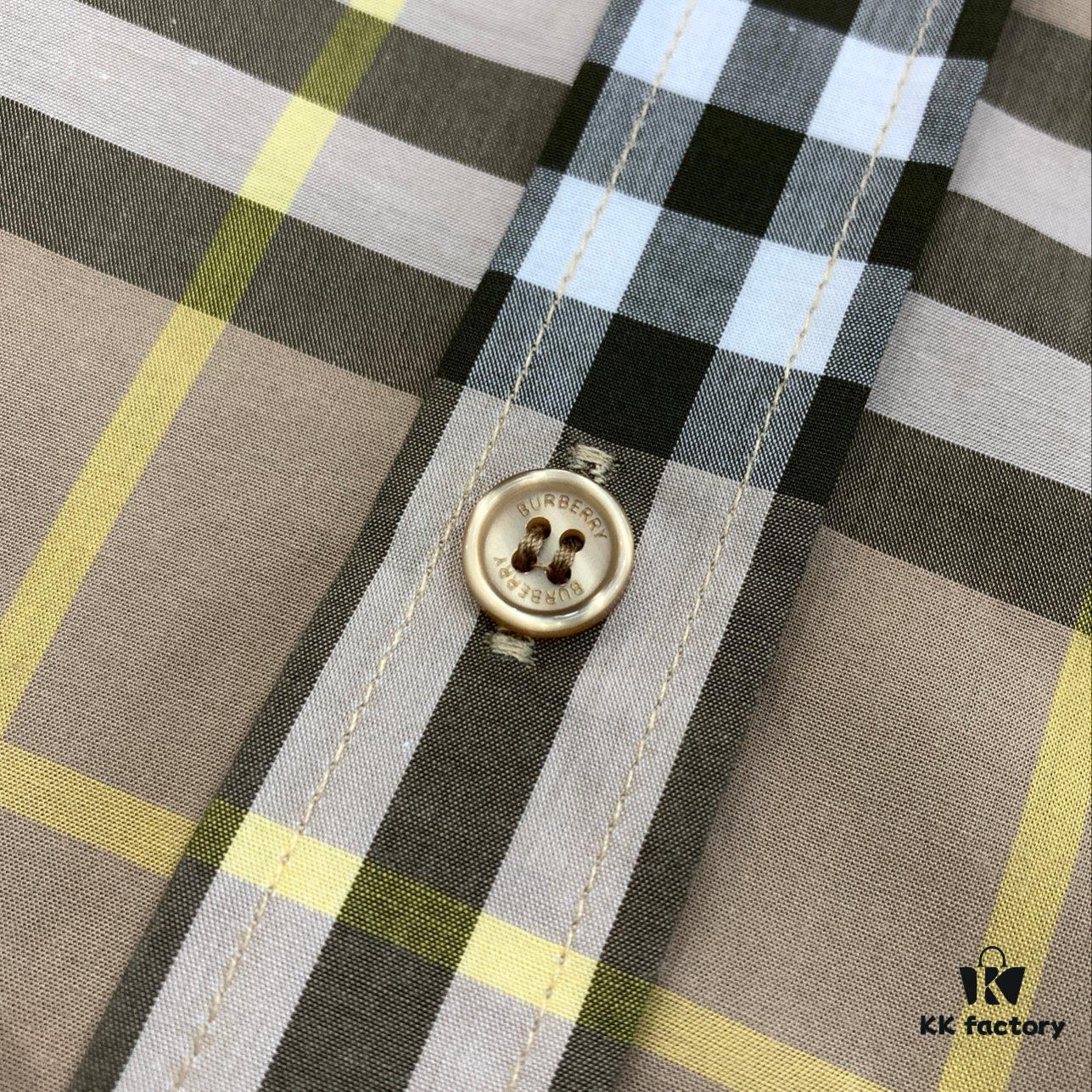 New BURBERRY/Barbouri Classic Yellow Tartan Stripe Long Sleeve Shirt, Iconic BBR Brand Checkered Pattern Shirt