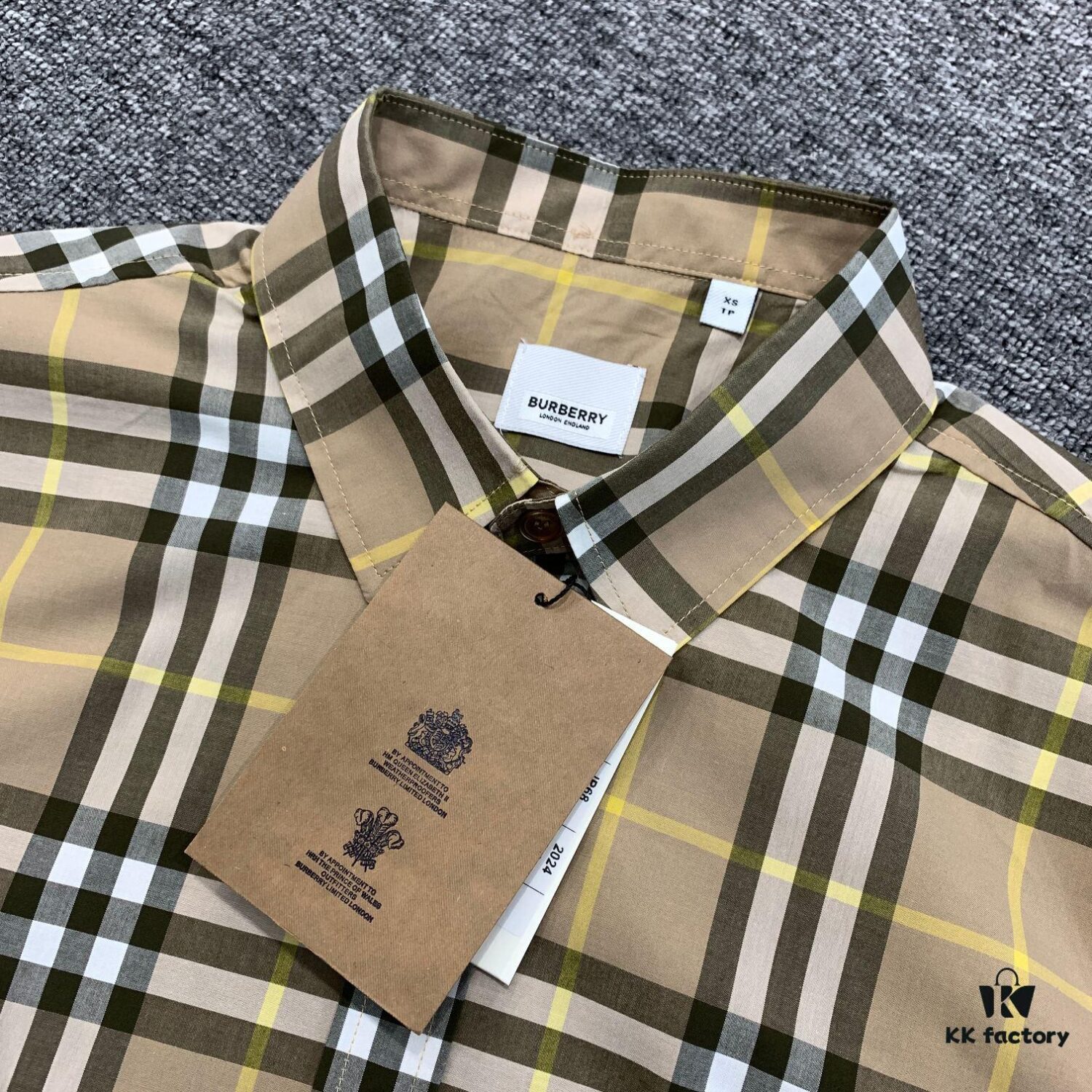 New BURBERRY/Barbouri Classic Yellow Tartan Stripe Long Sleeve Shirt, Iconic BBR Brand Checkered Pattern Shirt