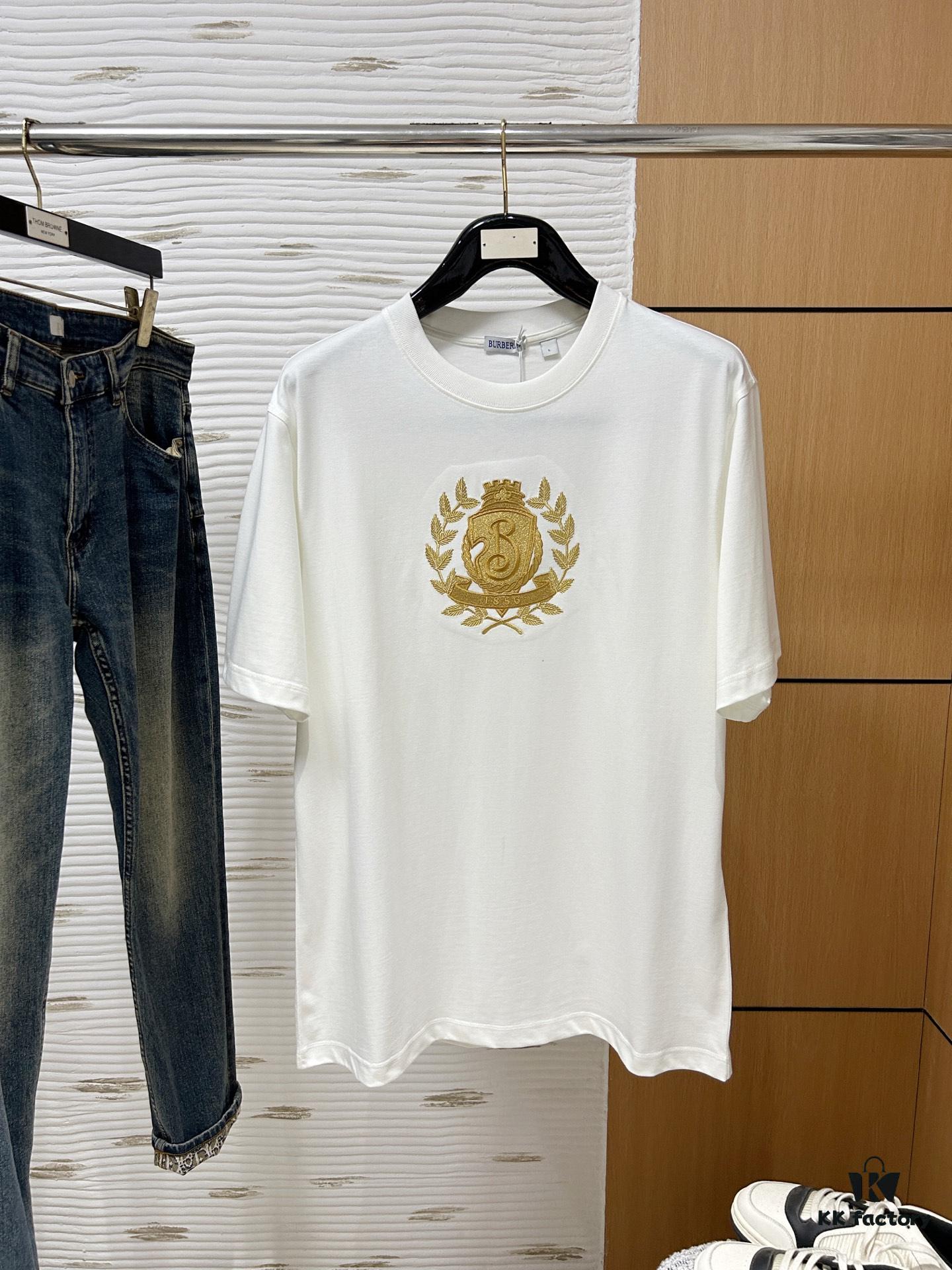 Burberry, 2025 Latest Short Sleeve T-Shirt, Stylish and Fashionable with Exquisite Embroidered Logo on Chest, Simple and Versatile Design