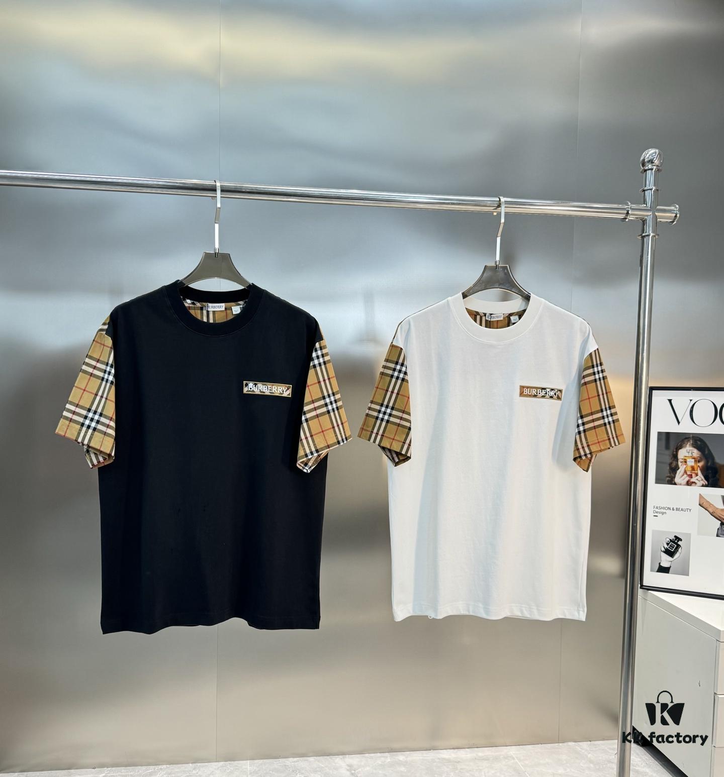 BBR* Baboli 25SS Limited Edition T-Shirt, Unisex, 260g High-Quality Combed Cotton, 3D Embroidered Brand Logo on Chest, Plaid Panel Design on Sleeves and Back for Textured Feel, Oversized Slightly Flared Fit, Triple Labels Complete, Colors: Black, White, European Size: S-XL (Recommended Size M for Height 175cm/Weight 70kg)