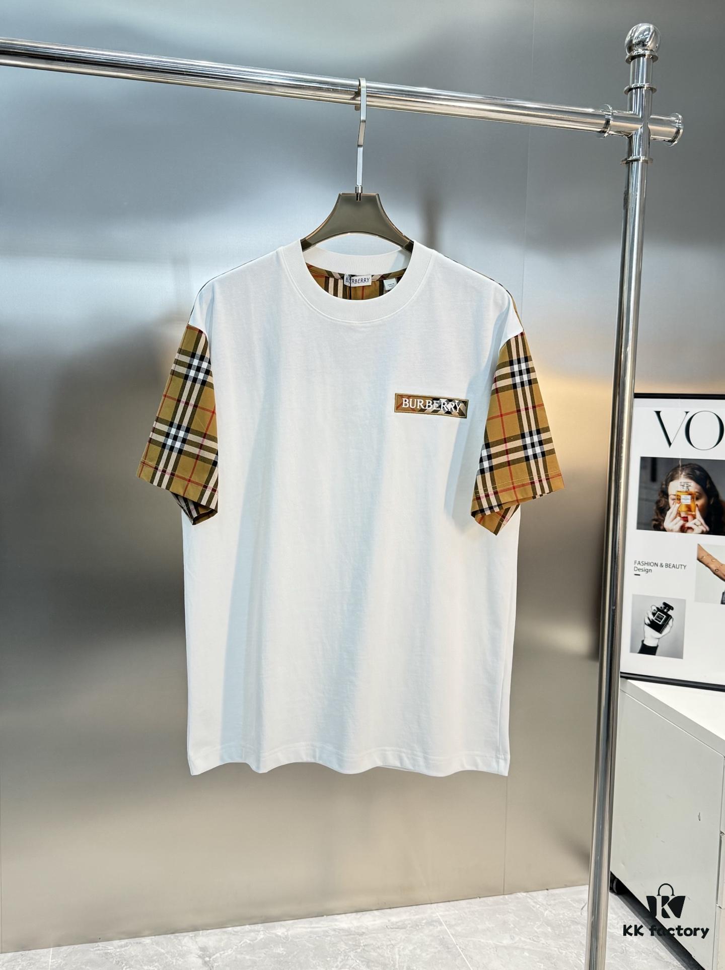 BBR* Baboli 25SS Limited Edition T-Shirt, Unisex, 260g High-Quality Combed Cotton, 3D Embroidered Brand Logo on Chest, Plaid Panel Design on Sleeves and Back for Textured Feel, Oversized Slightly Flared Fit, Triple Labels Complete, Colors: Black, White, European Size: S-XL (Recommended Size M for Height 175cm/Weight 70kg)