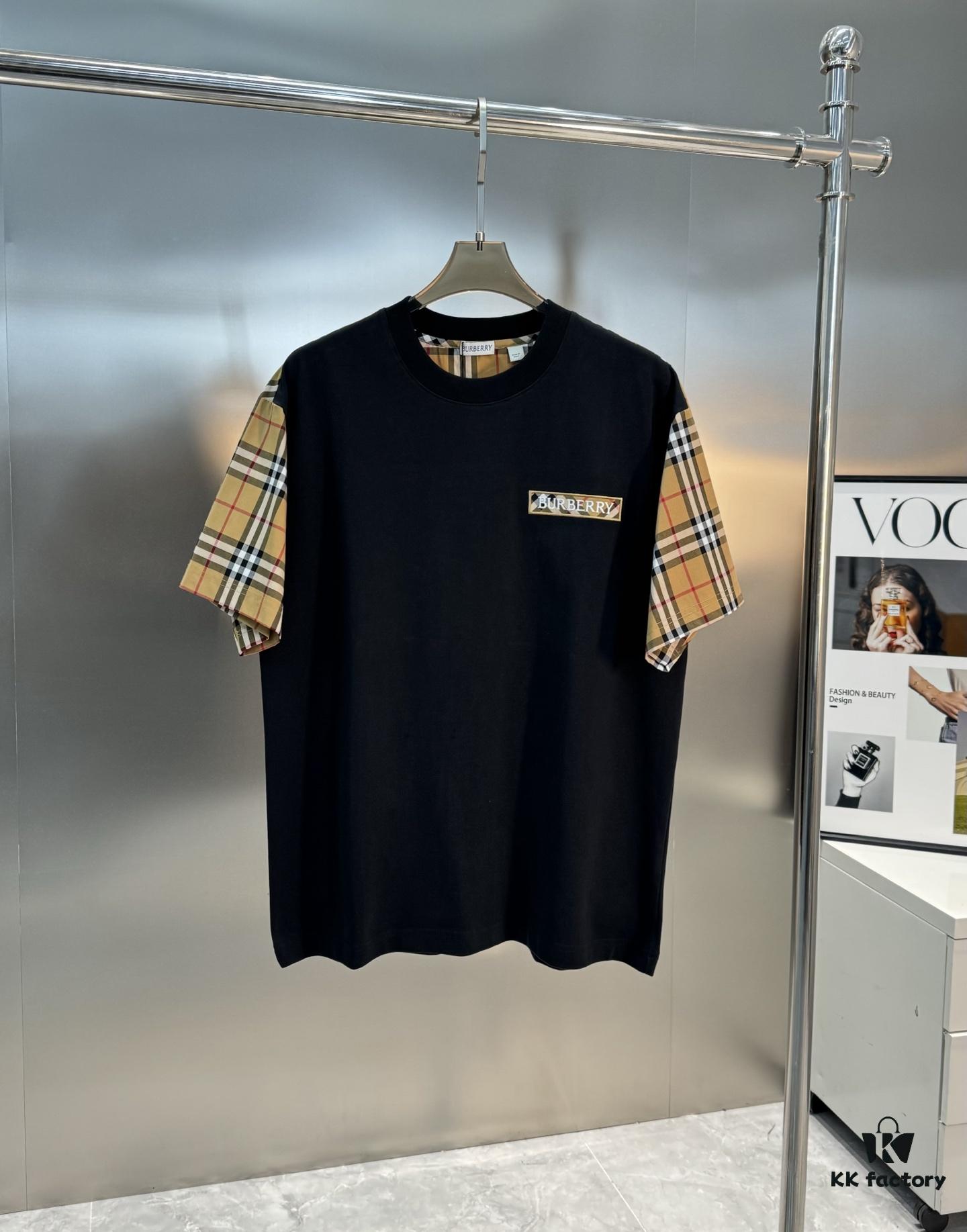 BBR* Baboli 25SS Limited Edition T-Shirt, Unisex, 260g High-Quality Combed Cotton, 3D Embroidered Brand Logo on Chest, Plaid Panel Design on Sleeves and Back for Textured Feel, Oversized Slightly Flared Fit, Triple Labels Complete, Colors: Black, White, European Size: S-XL (Recommended Size M for Height 175cm/Weight 70kg)