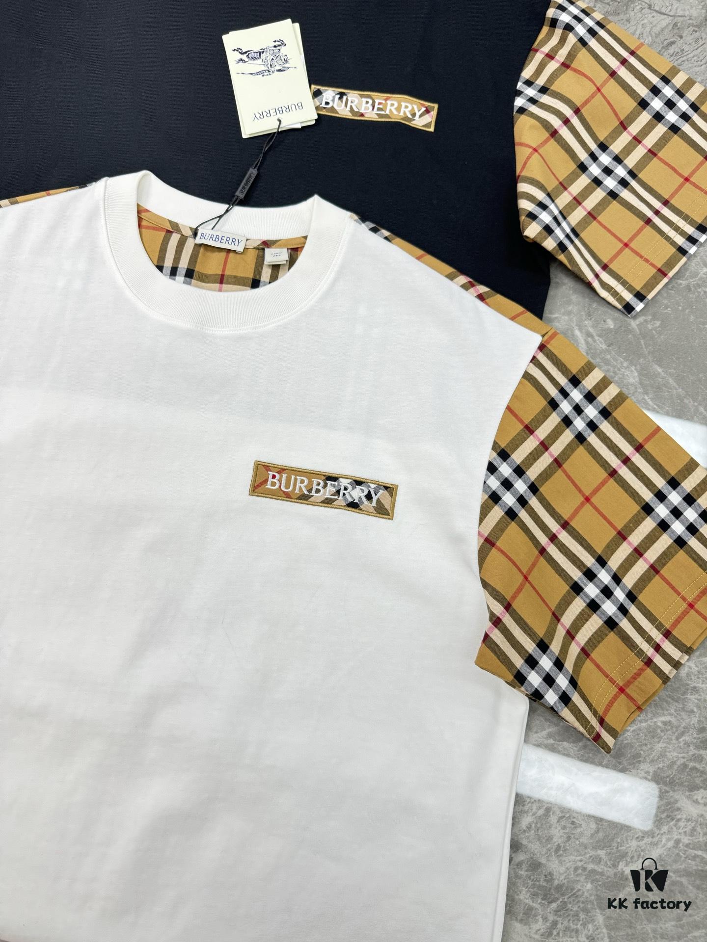 BBR* Baboli 25SS Limited Edition T-Shirt, Unisex, 260g High-Quality Combed Cotton, 3D Embroidered Brand Logo on Chest, Plaid Panel Design on Sleeves and Back for Textured Feel, Oversized Slightly Flared Fit, Triple Labels Complete, Colors: Black, White, European Size: S-XL (Recommended Size M for Height 175cm/Weight 70kg)