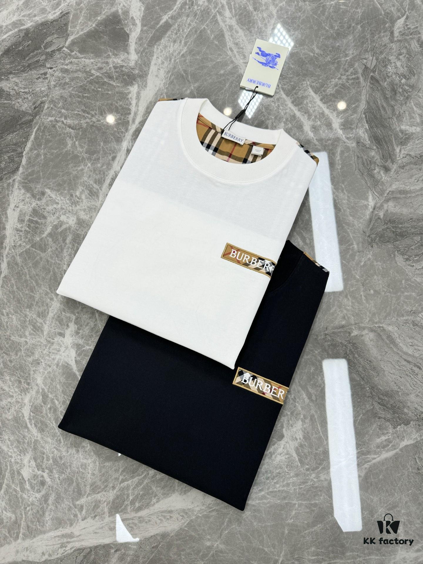 BBR* Baboli 25SS Limited Edition T-Shirt, Unisex, 260g High-Quality Combed Cotton, 3D Embroidered Brand Logo on Chest, Plaid Panel Design on Sleeves and Back for Textured Feel, Oversized Slightly Flared Fit, Triple Labels Complete, Colors: Black, White, European Size: S-XL (Recommended Size M for Height 175cm/Weight 70kg)