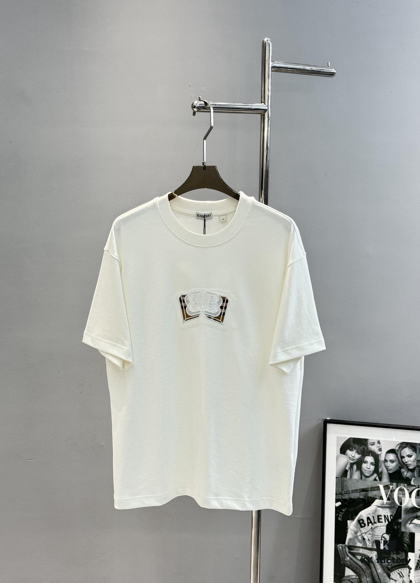 BBR* Burberry 25s Classic Short-Sleeve T-Shirt, Unisex Style! Popular on Xiaohongshu – Featuring Iconic Burberry Plaid and Refined 3D Embroidery