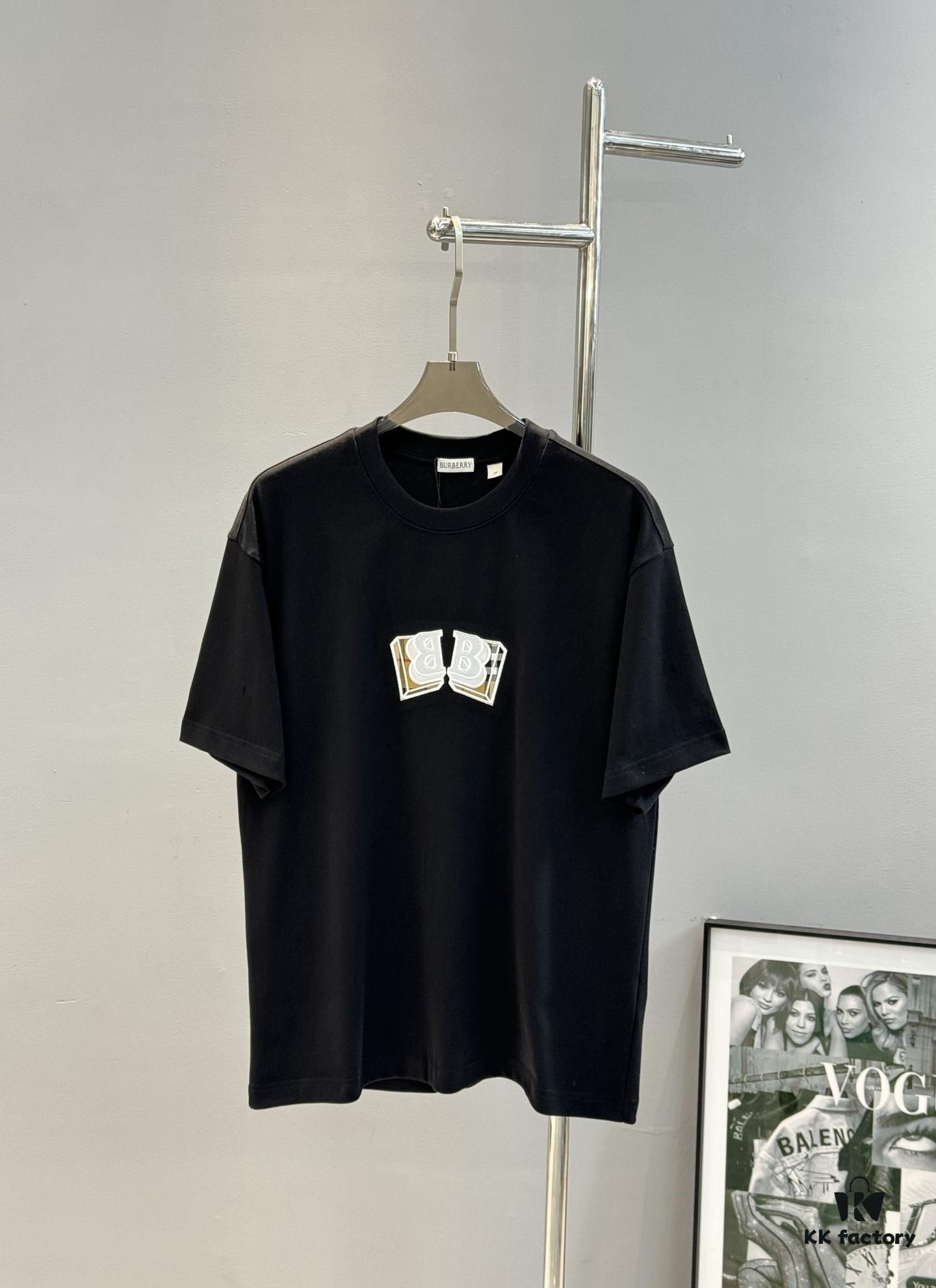 BBR* Burberry 25s Classic Short-Sleeve T-Shirt, Unisex Style! Popular on Xiaohongshu – Featuring Iconic Burberry Plaid and Refined 3D Embroidery