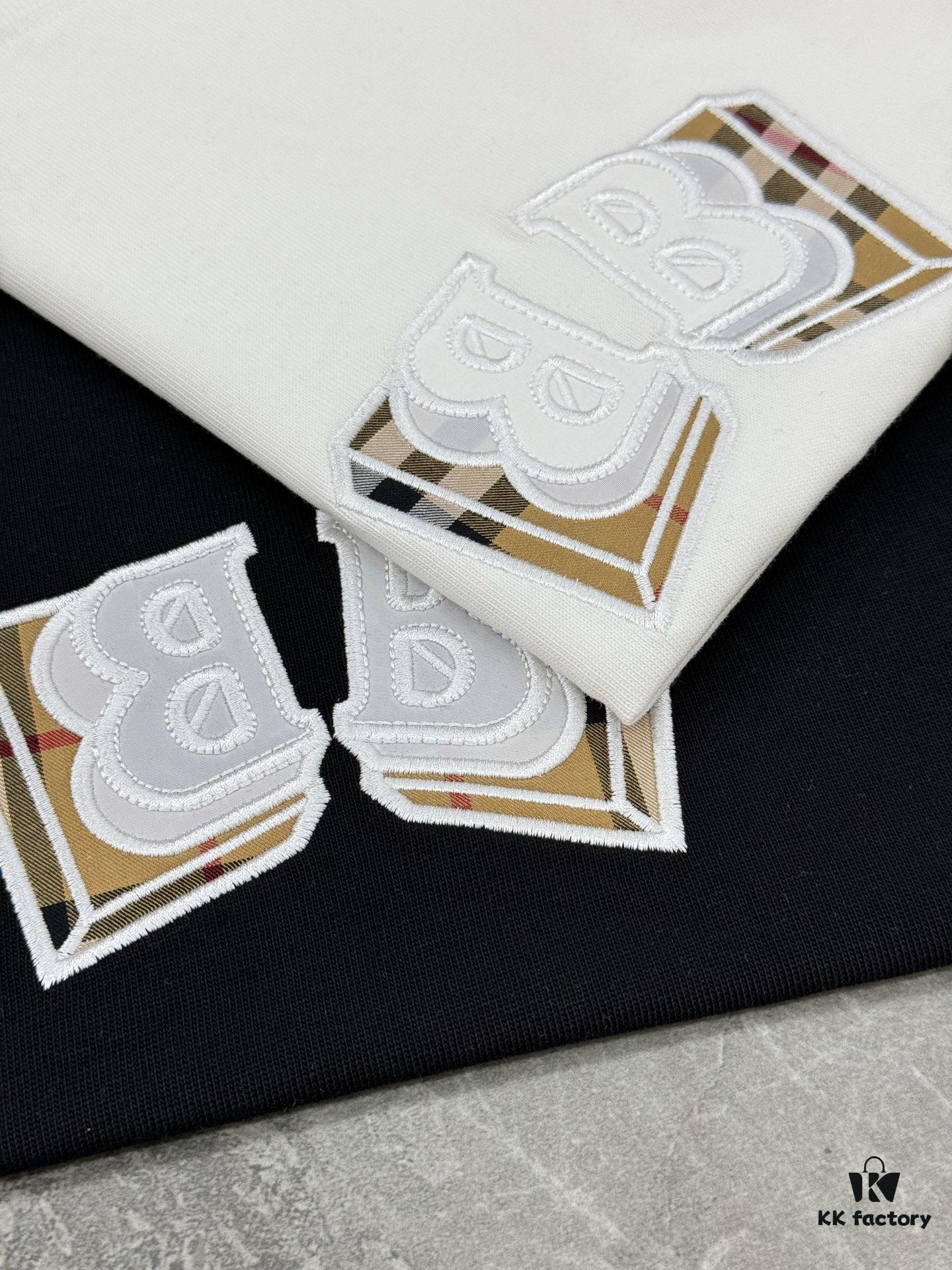 BBR* Burberry 25s Classic Short-Sleeve T-Shirt, Unisex Style! Popular on Xiaohongshu – Featuring Iconic Burberry Plaid and Refined 3D Embroidery