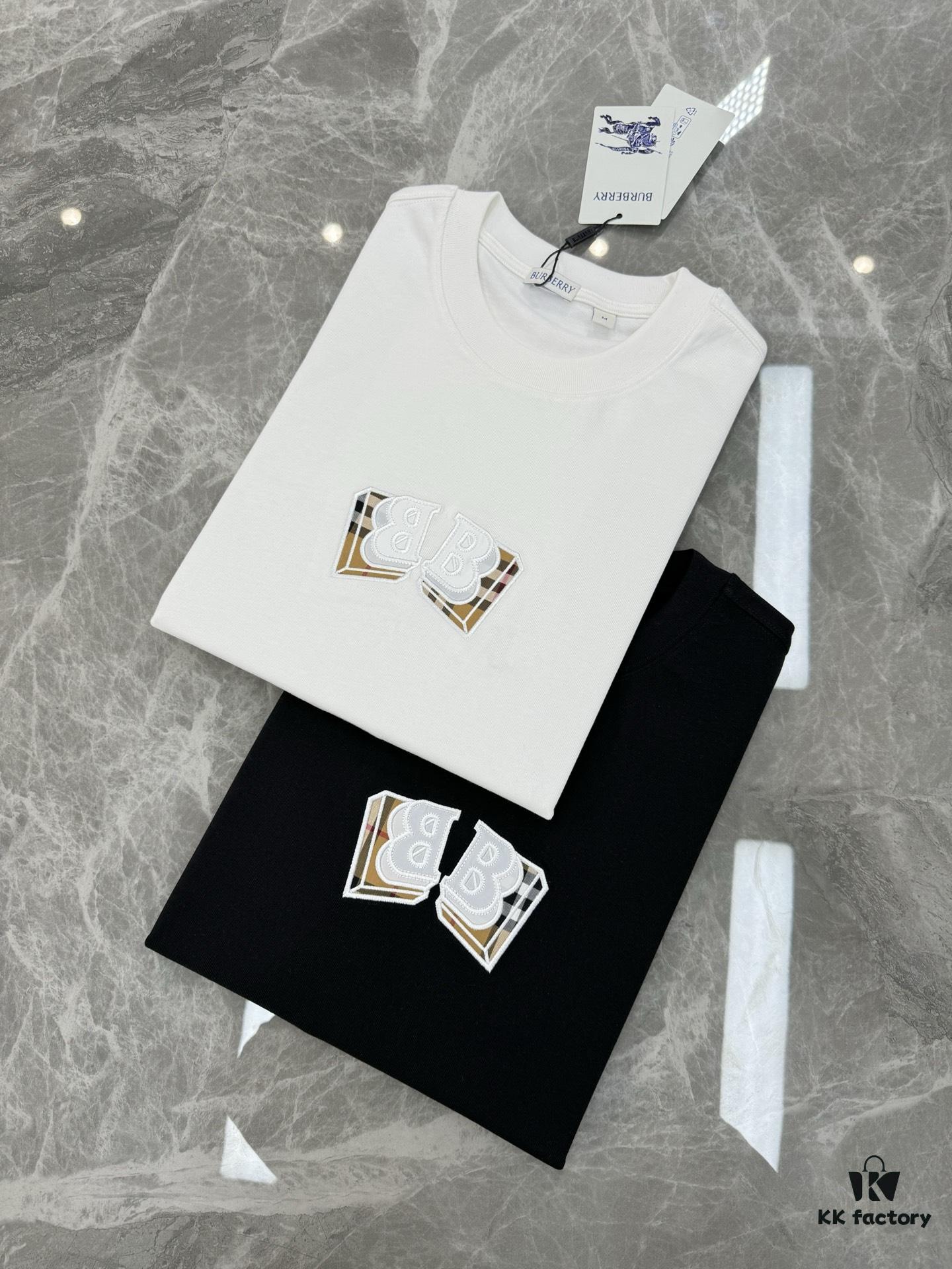 BBR* Burberry 25s Classic Short-Sleeve T-Shirt, Unisex Style! Popular on Xiaohongshu – Featuring Iconic Burberry Plaid and Refined 3D Embroidery