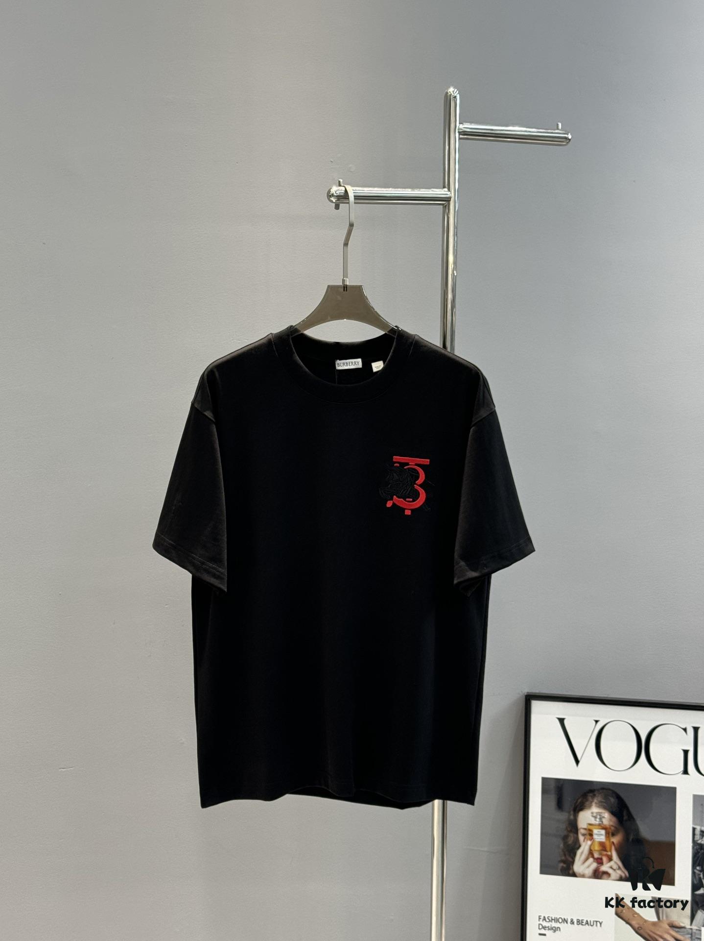 BBR* Bao-Bao Li 25s Classic Short-Sleeve Unisex T-Shirt – Front Chest TB Horse 3D Embroidered Logo, Premium 260g Pure Cotton, Soft and Breathable, Basic Style for Long-Lasting Wear