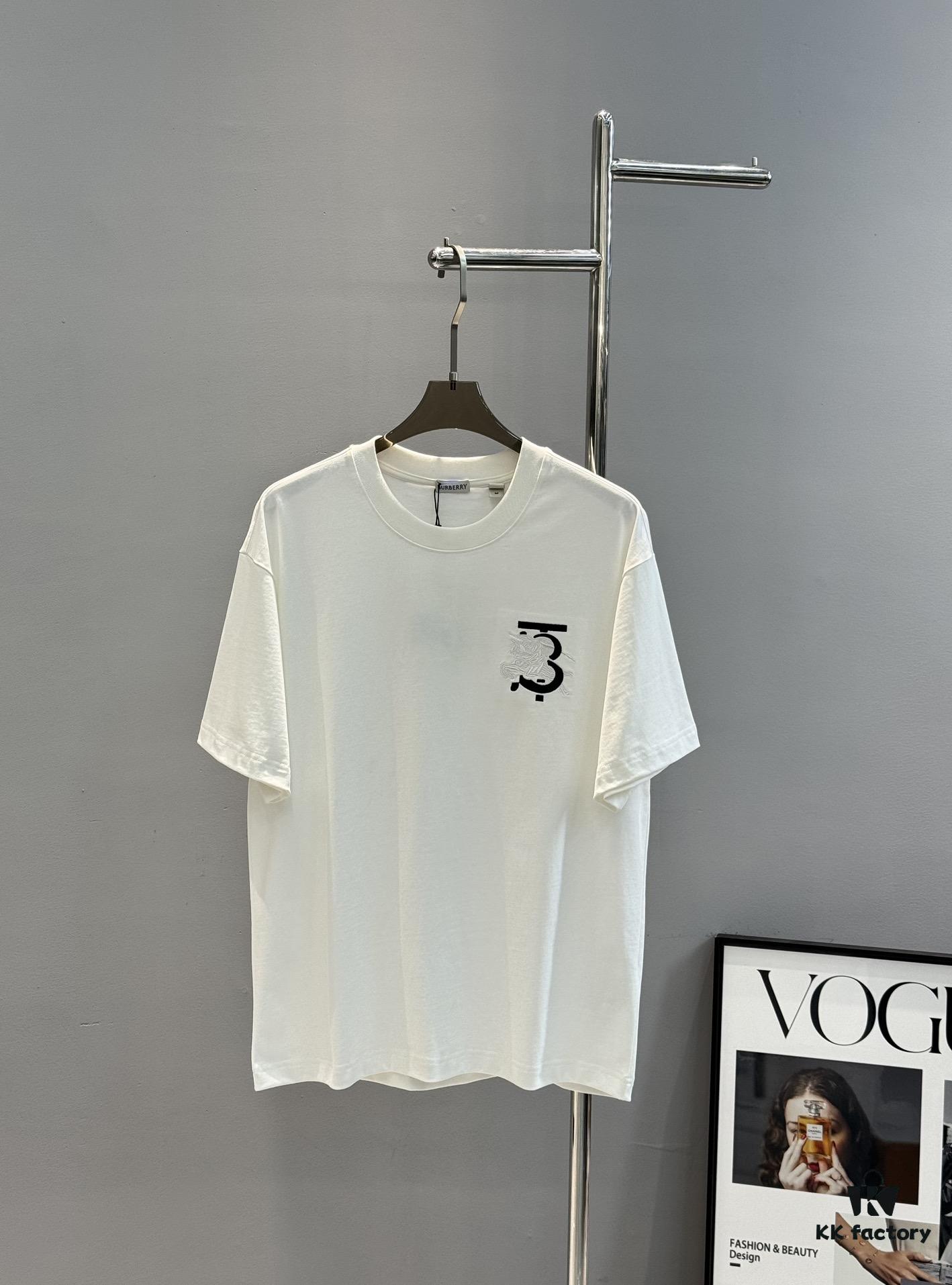 BBR* Bao-Bao Li 25s Classic Short-Sleeve Unisex T-Shirt – Front Chest TB Horse 3D Embroidered Logo, Premium 260g Pure Cotton, Soft and Breathable, Basic Style for Long-Lasting Wear