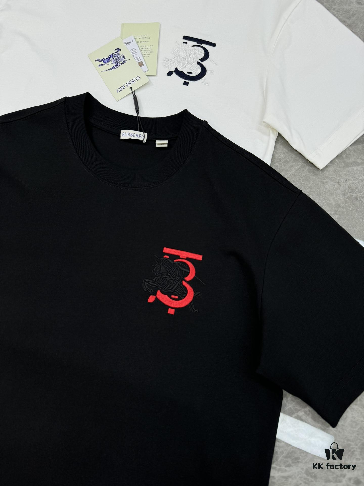 BBR* Bao-Bao Li 25s Classic Short-Sleeve Unisex T-Shirt – Front Chest TB Horse 3D Embroidered Logo, Premium 260g Pure Cotton, Soft and Breathable, Basic Style for Long-Lasting Wear