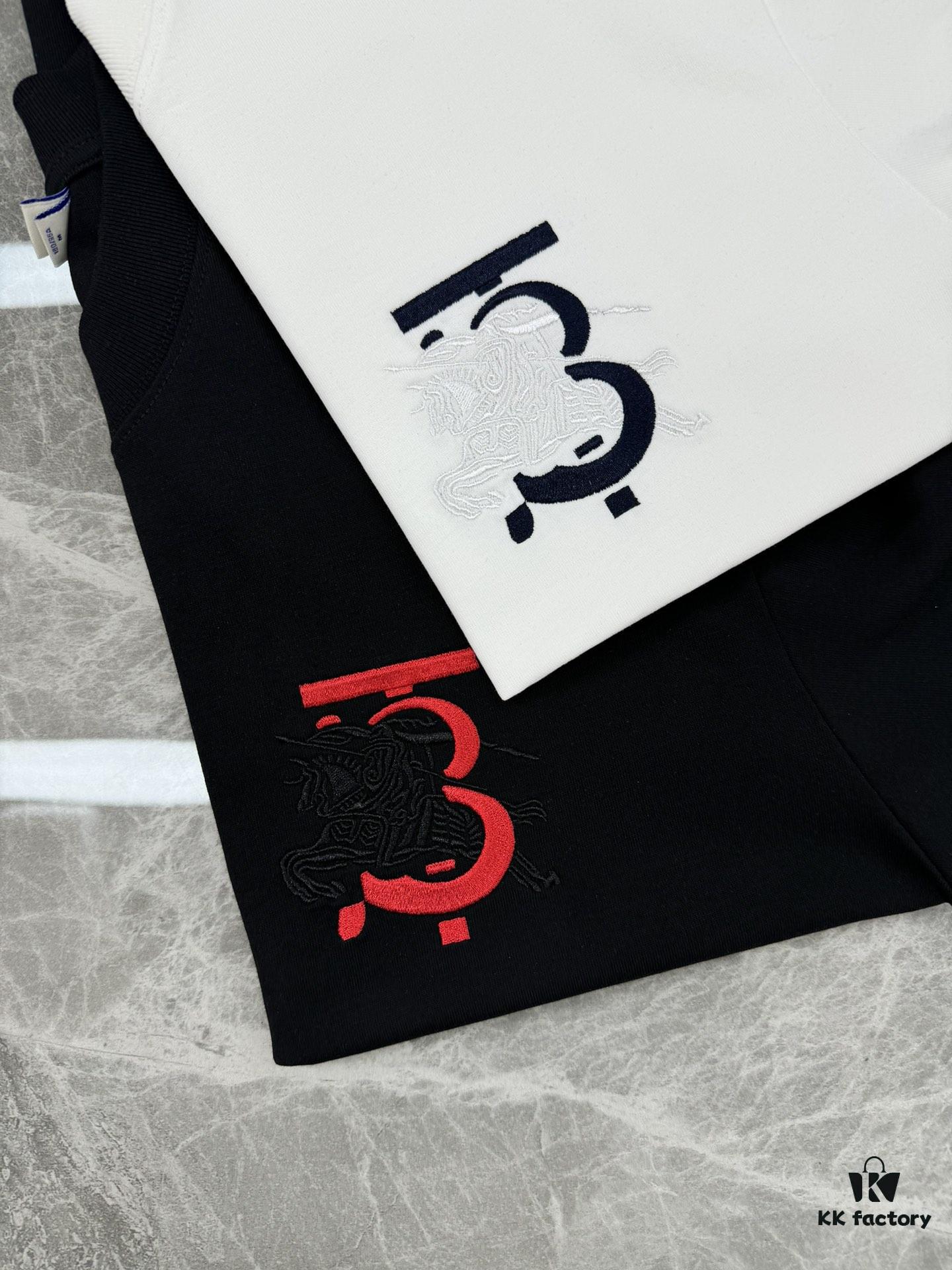 BBR* Bao-Bao Li 25s Classic Short-Sleeve Unisex T-Shirt – Front Chest TB Horse 3D Embroidered Logo, Premium 260g Pure Cotton, Soft and Breathable, Basic Style for Long-Lasting Wear