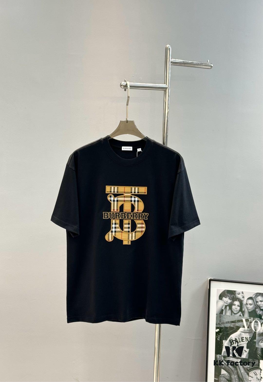BBR* Bao Bao Li 25SS Limited Edition T-Shirt, Unisex, 260g High-Quality Combed Cotton, Classic TB Plaid Embroidery on Chest with Strong Textural Feel, Oversized Slightly Loose Fit, Triple Labels, Colors: Black, White