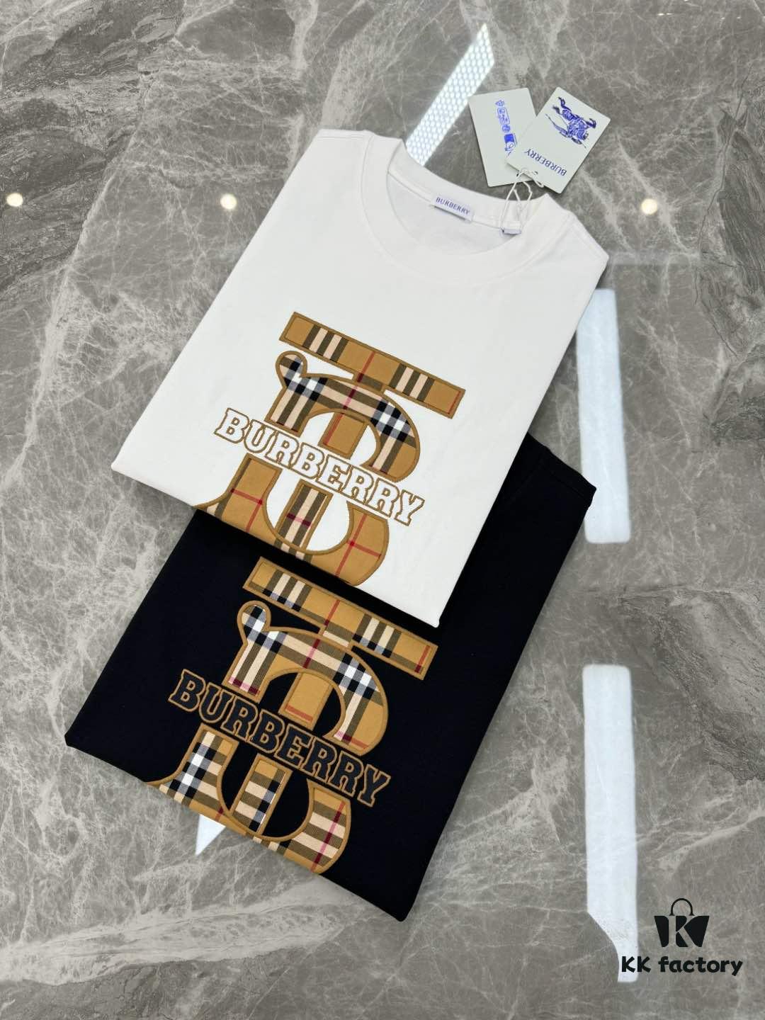 BBR* Bao Bao Li 25SS Limited Edition T-Shirt, Unisex, 260g High-Quality Combed Cotton, Classic TB Plaid Embroidery on Chest with Strong Textural Feel, Oversized Slightly Loose Fit, Triple Labels, Colors: Black, White