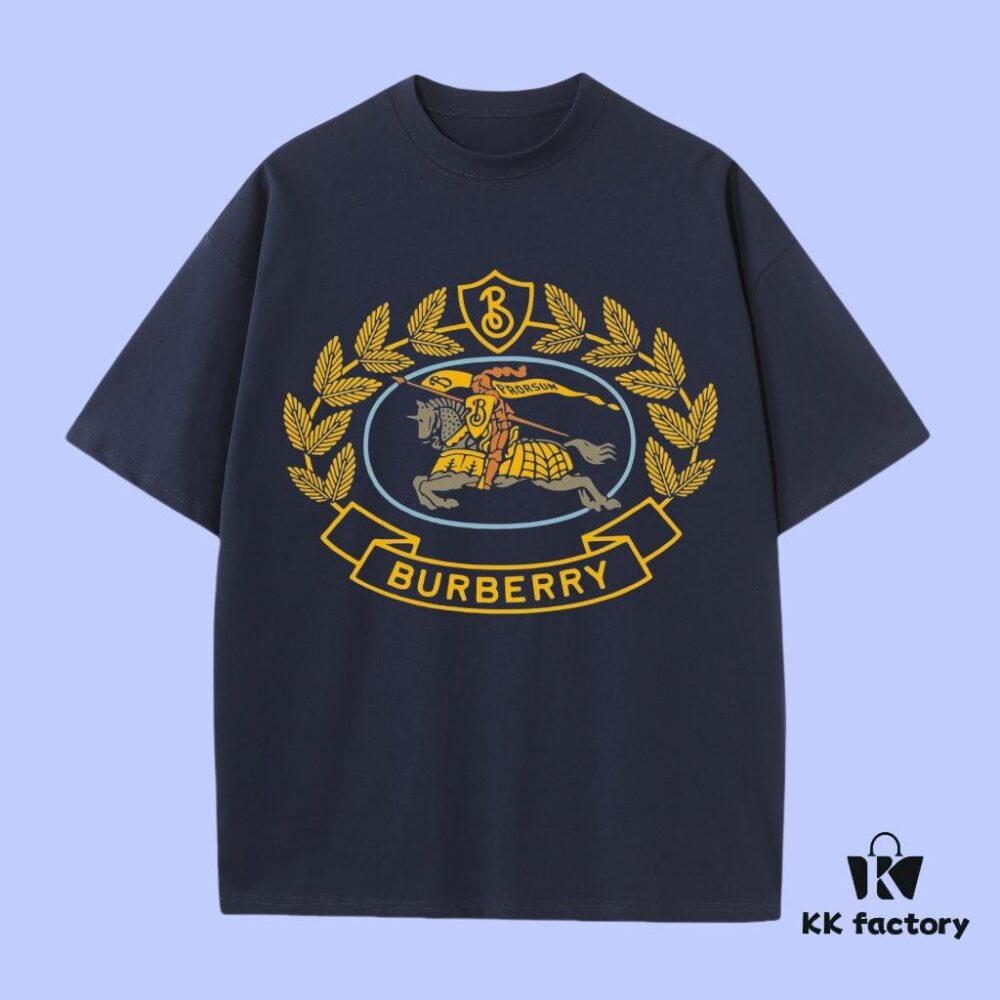 Burberry 2025 Fall Spring/Summer Collection Wheat Ear and Warhorse Short Sleeve T-Shirt - Premium Quality, Custom-Woven 270G 32-Thread Double-Yarn Pure Cotton Fabric, Relaxed Fit Unisex Design